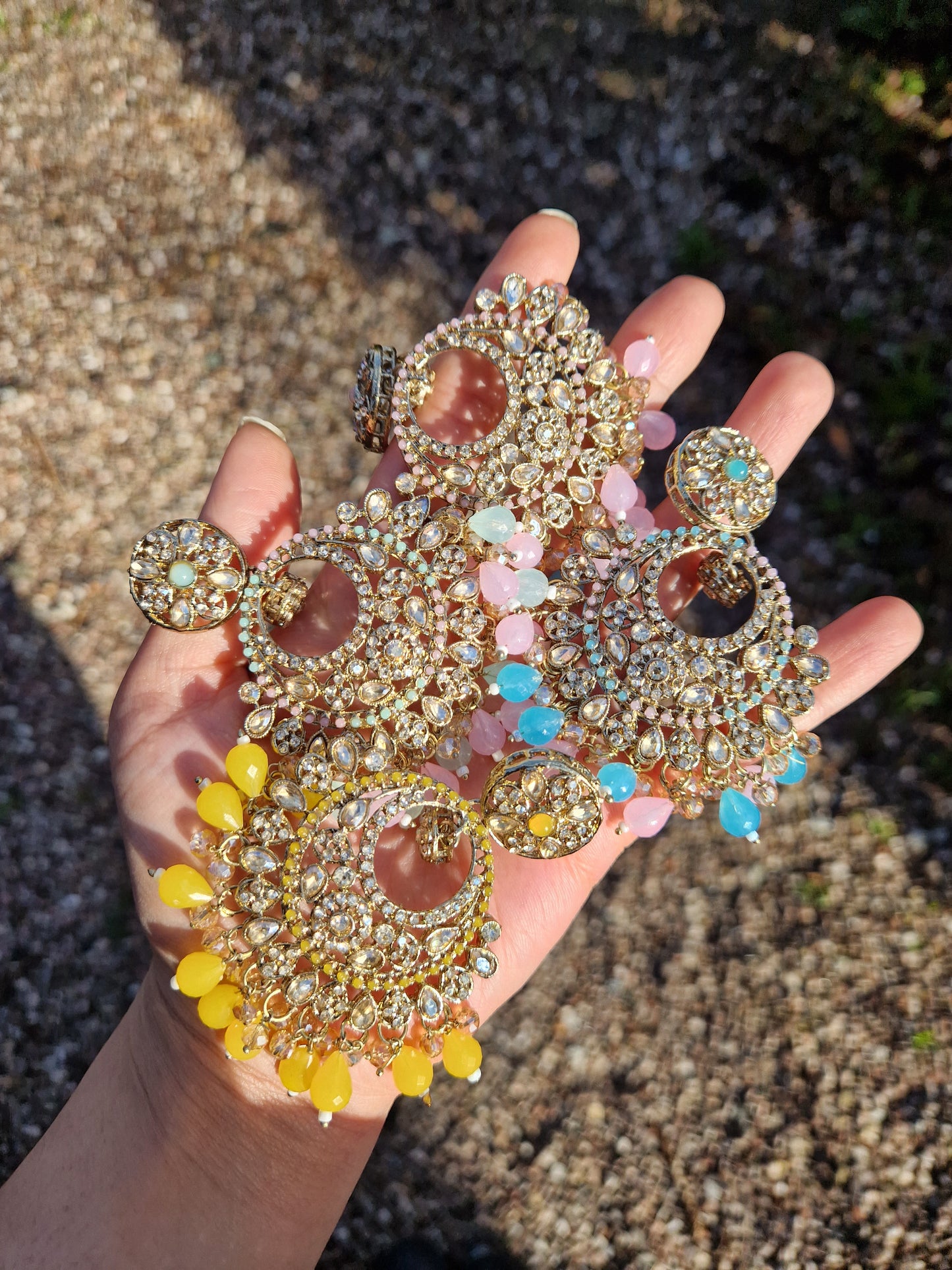 H U D A Indian Desi Earrings Value - LIGHT BLUE AND POWDER PINK