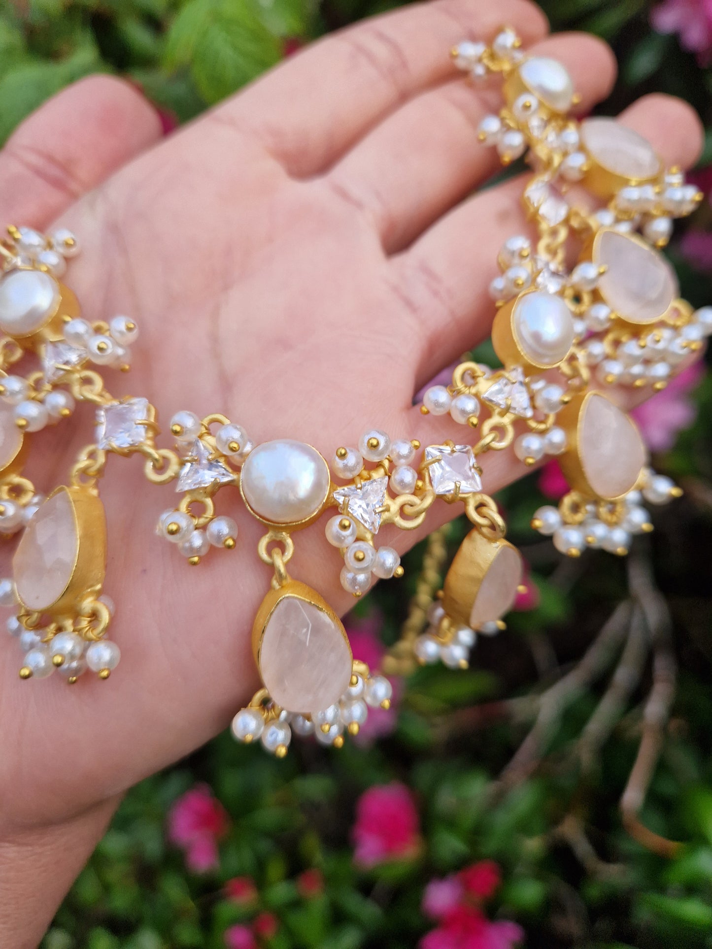 SOFIA- VERY Small, Beautiful Elegant Premium, Mother of Pearl & Rose Quartz