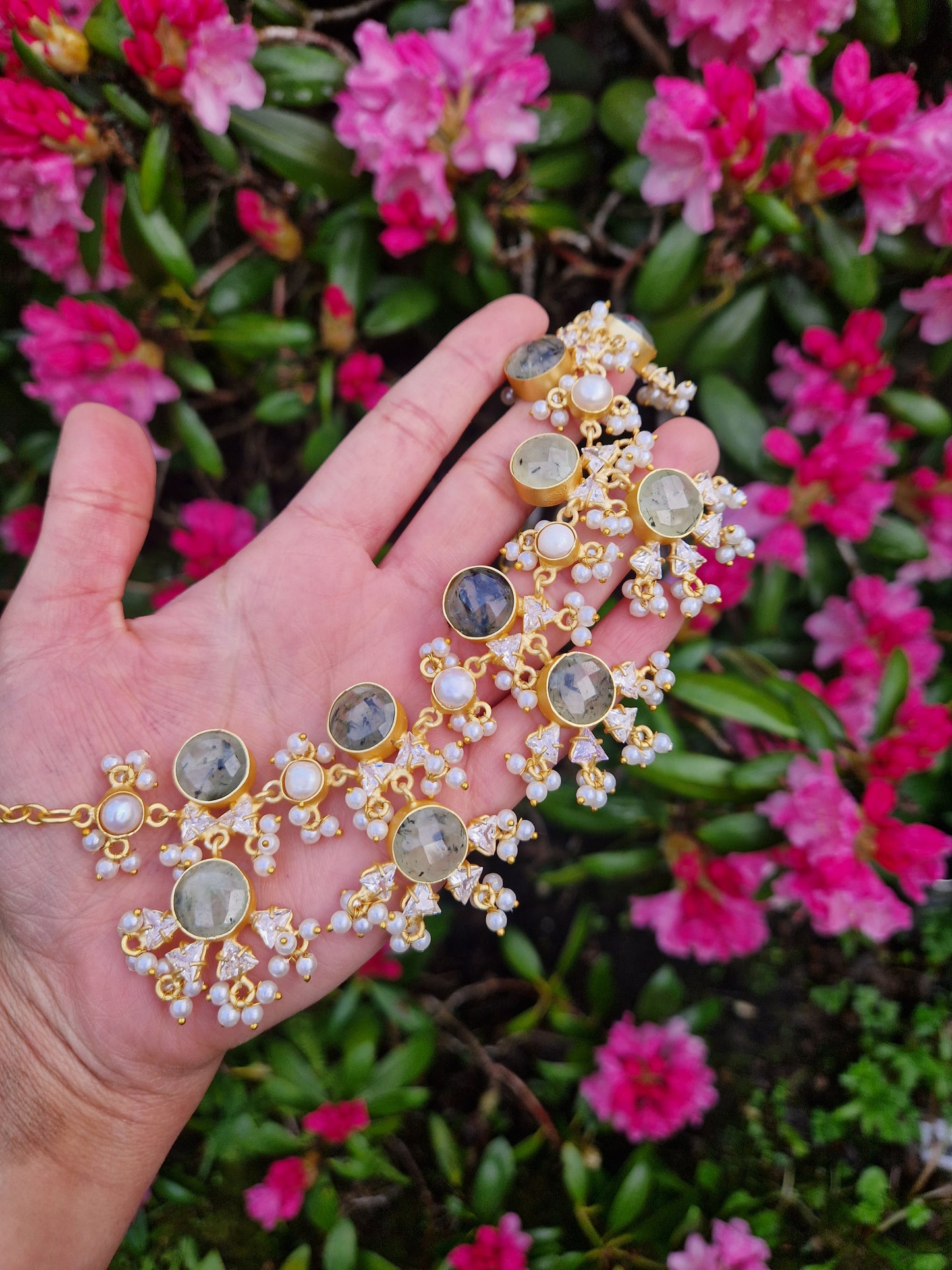 EMAN Elegant, Luxury *Premium* Fresh Water Pearl and SAGE (Necklace OR Choker)
