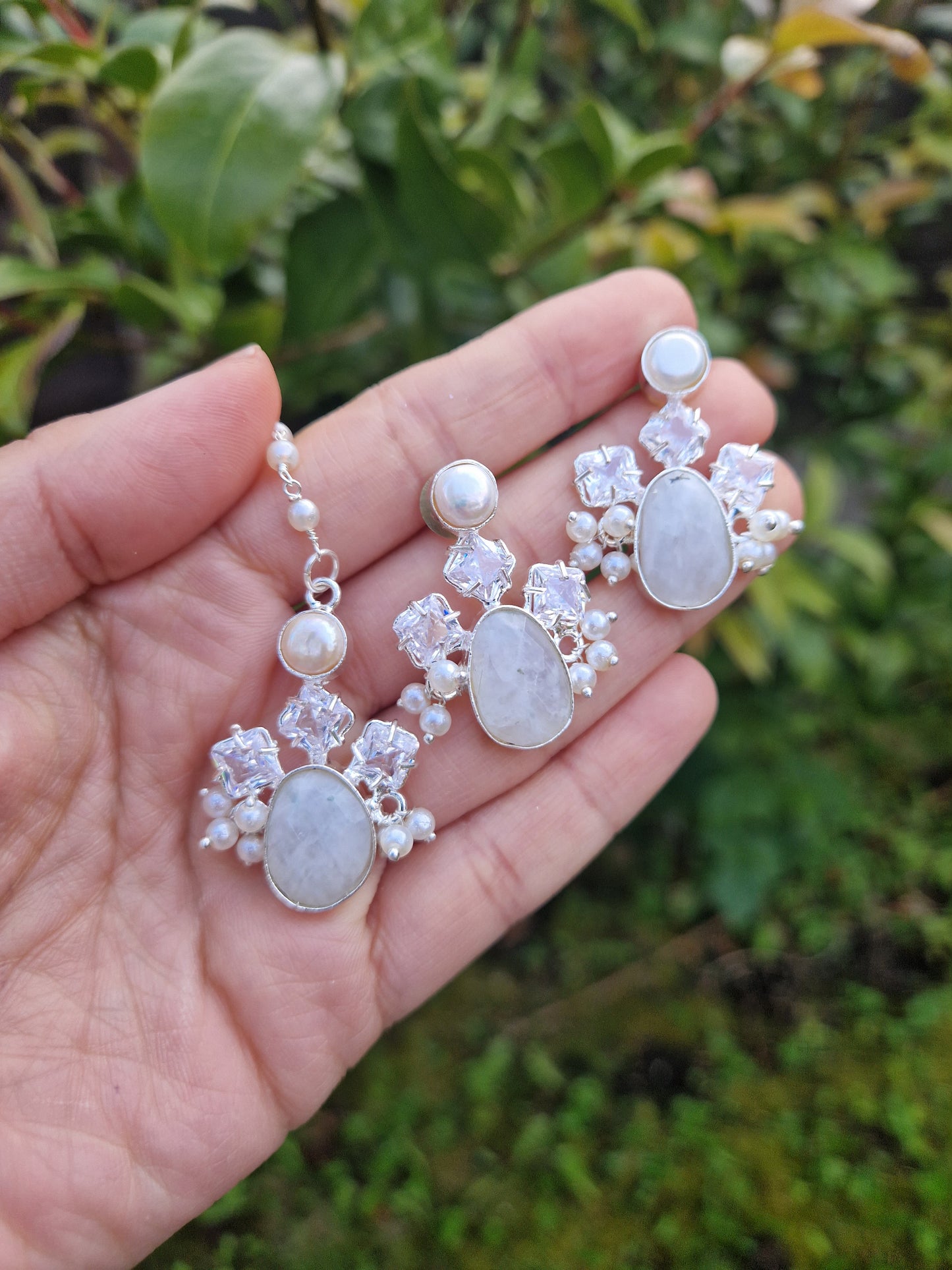 FALAK Small Beautiful Elegant *Premium* Mother of Pearl& -Moonstone & Rose Quartz SILVER