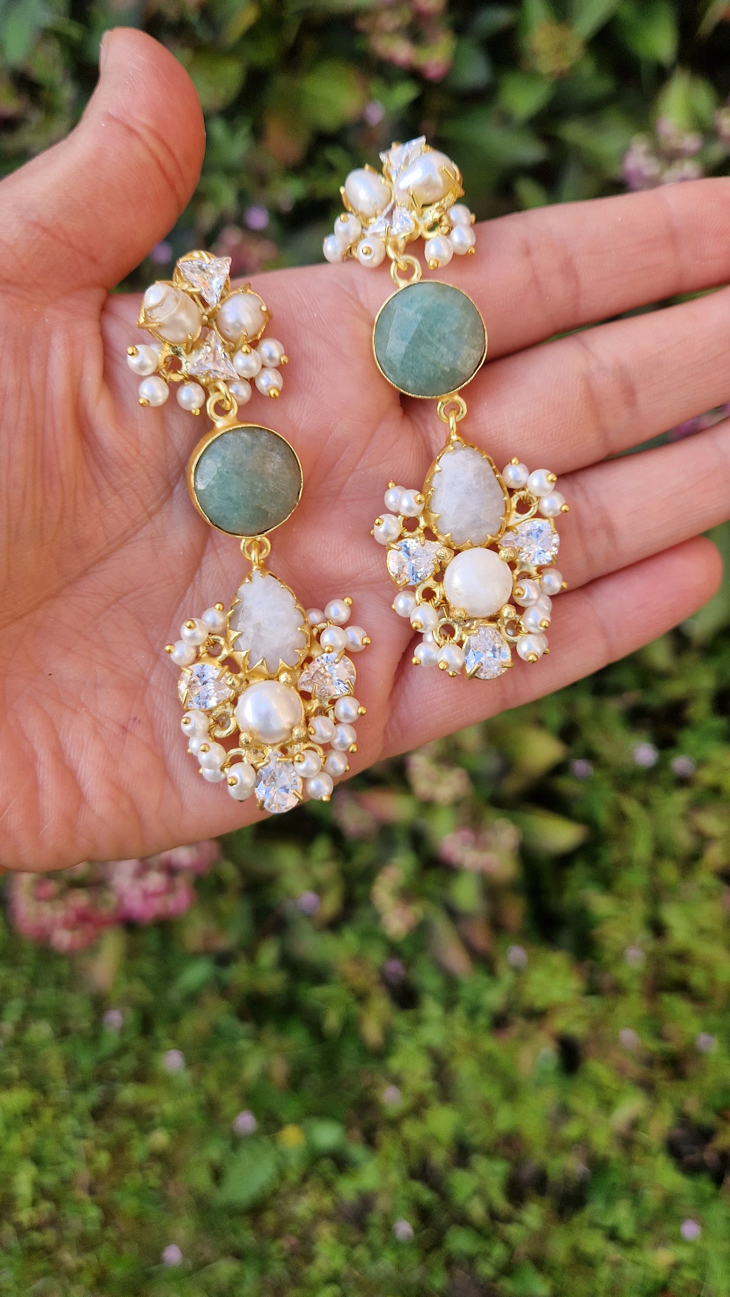 TAMARA * PREMIUM* Authentic Fresh water Pearls, Semi precious Gemstone Dangle Earrings