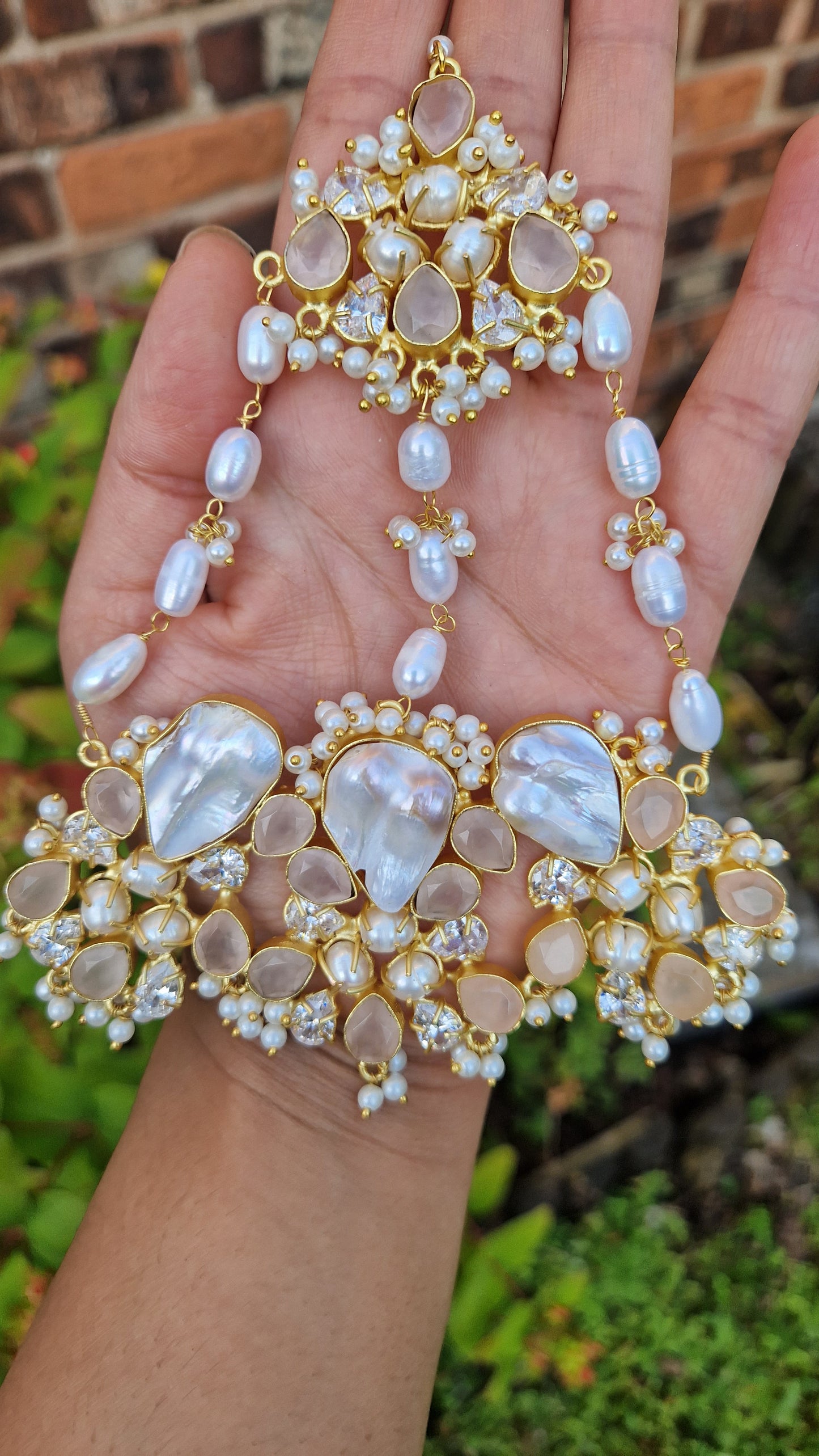 JAARUNA - **PREMIUM** JHUMAR Passa Full Fresh water pearls and Rose Quartz.
