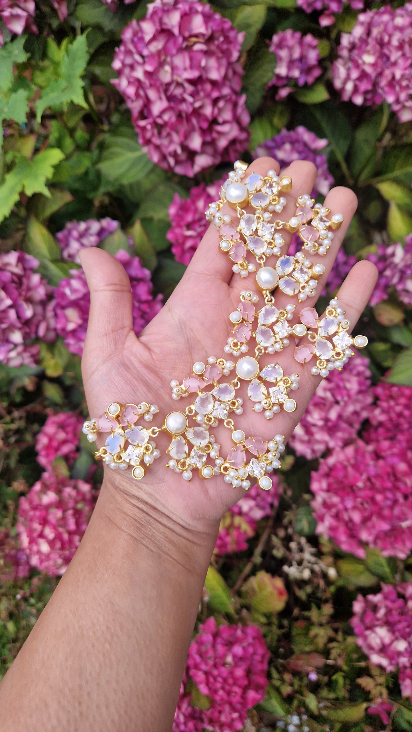 FIZA *Premium* Beautiful Elegant Pearl, Pink and Opalite Jewellery Set