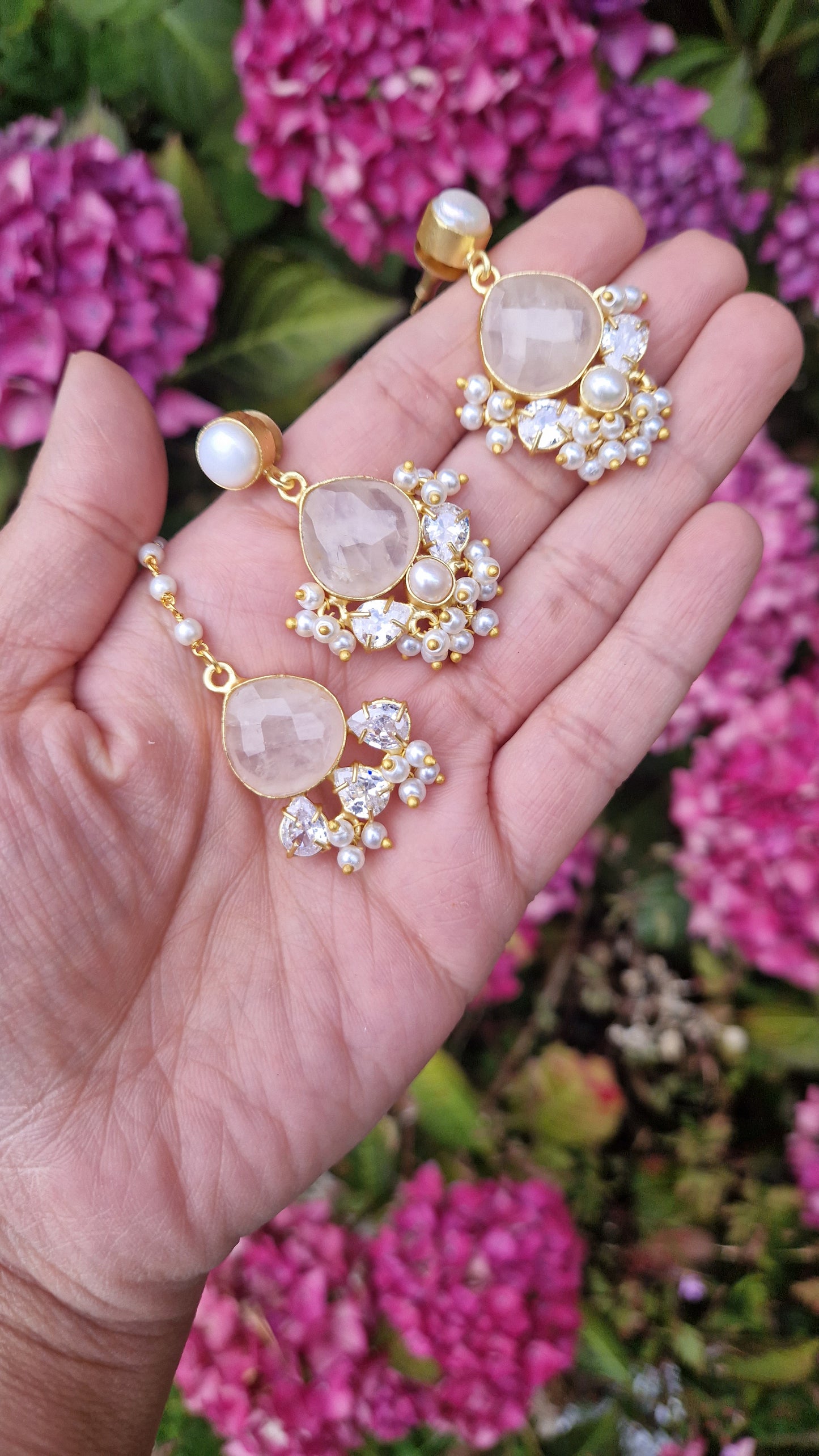 SADAF- Small *Premium* Fresh Water Pearl and Rose Quartz Set