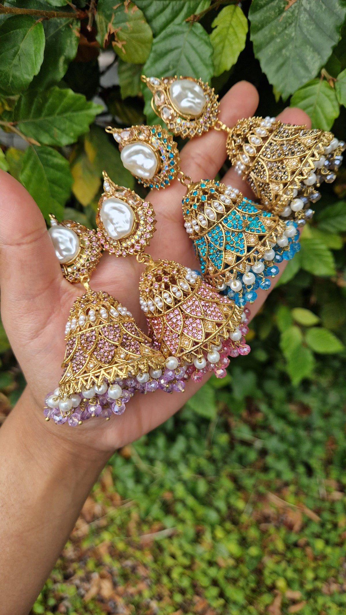AISHA - *SALE* Beautiful Pakistani Jhumkas faux pearl - GREY