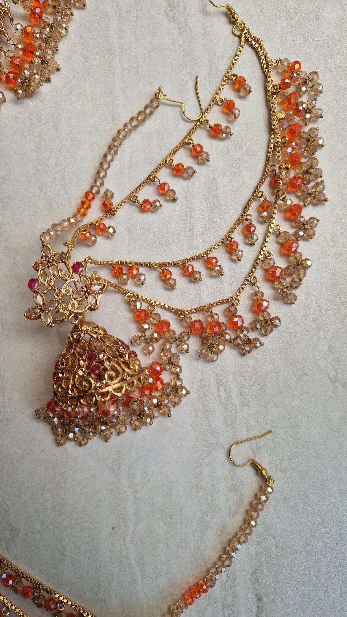 NAZIA- Stunning Pakistani Choker Set - Orange and Gold