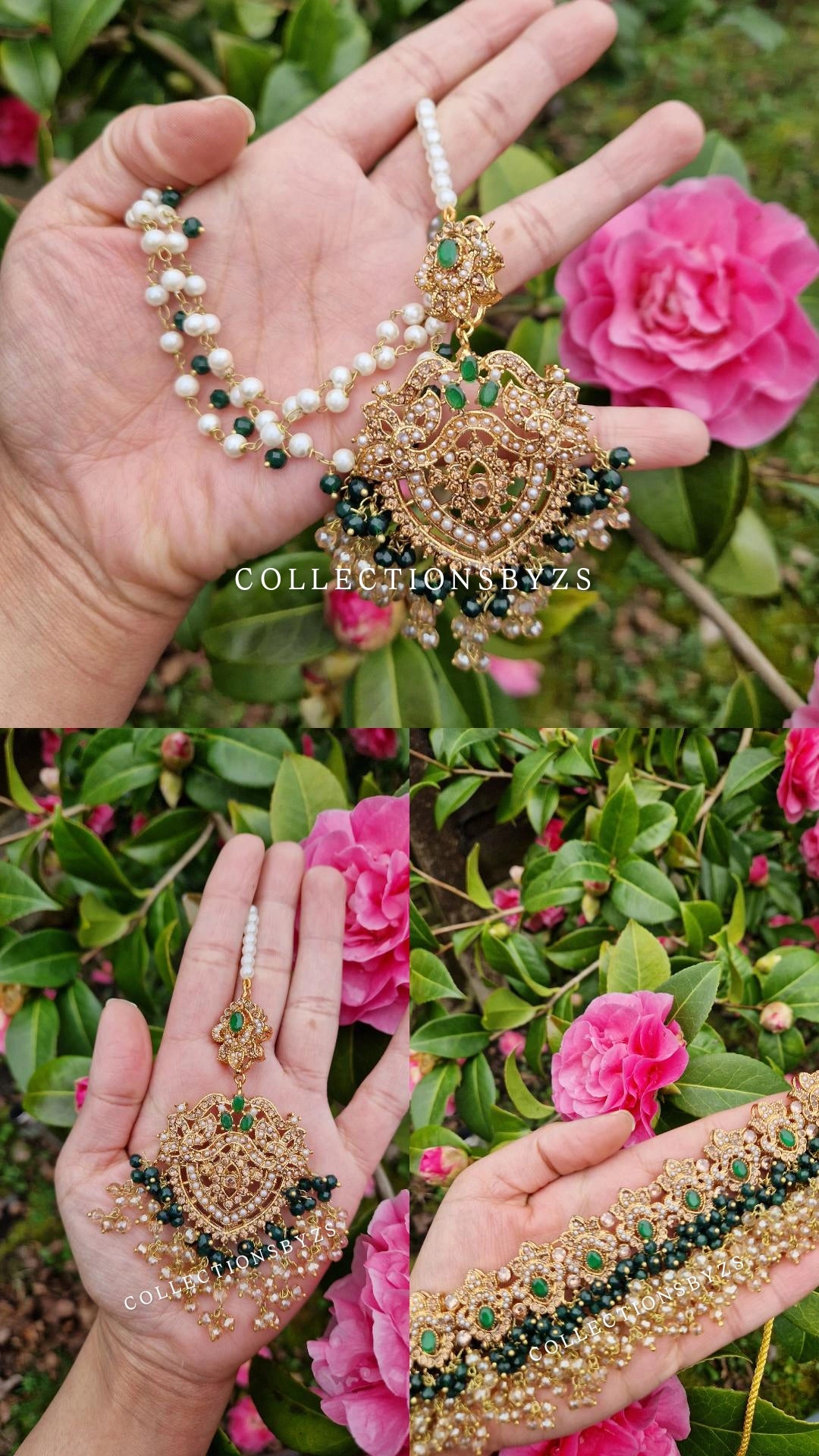ILMA - Luxurious Pakistani Choker Set - DARK GREEN AND GOLD