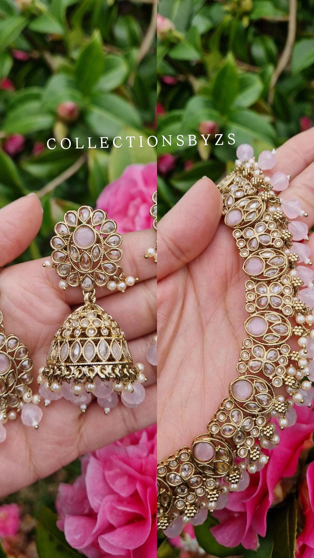 SELMA- Indian Reverse AD Jewellery Set - PINK