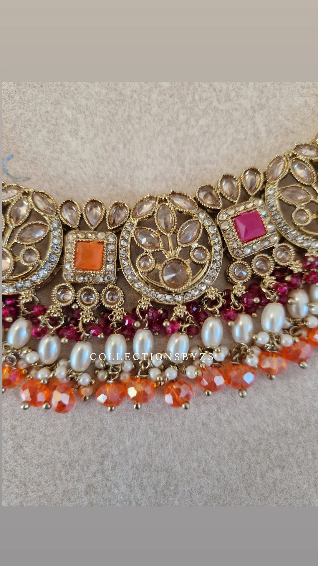 DINA- Elegant Indian Party Jewellery Set - ORANGE & PINK