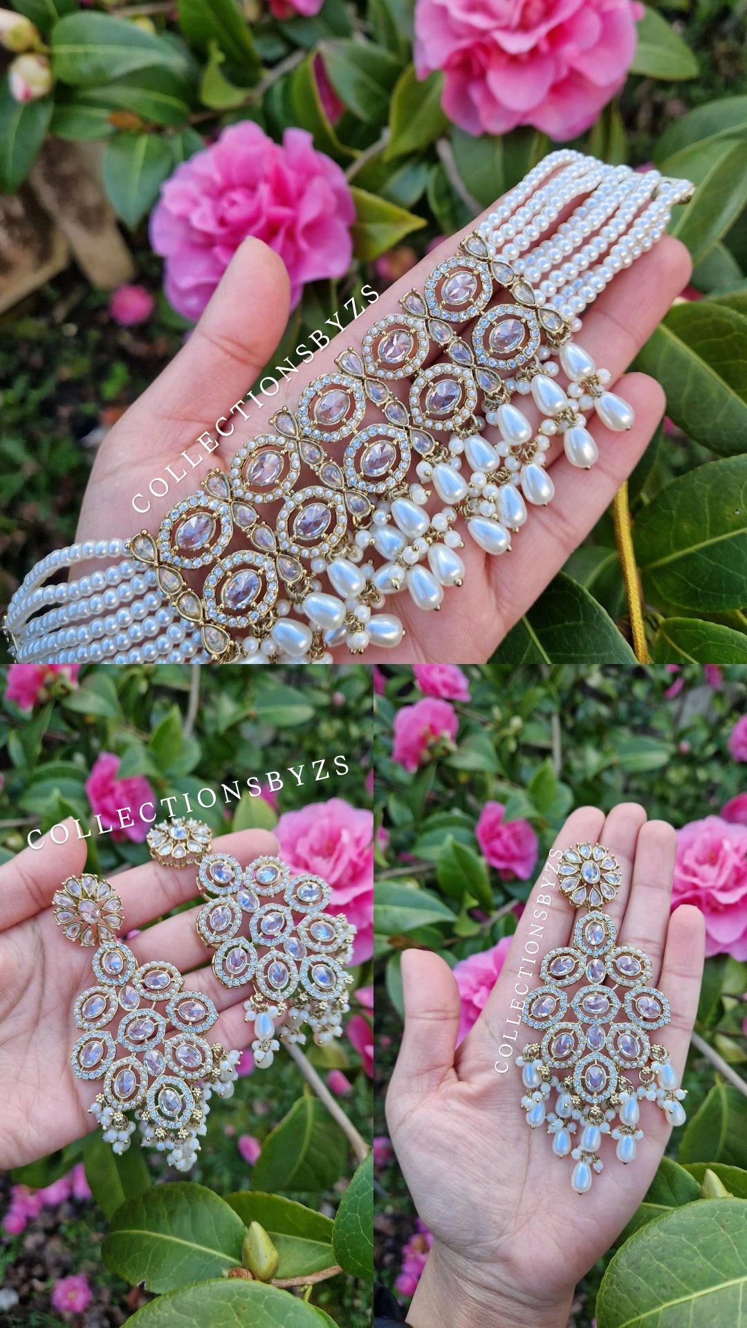 SANA - Elegant Reverse AD Indian Choker Set - WHITE PEARL