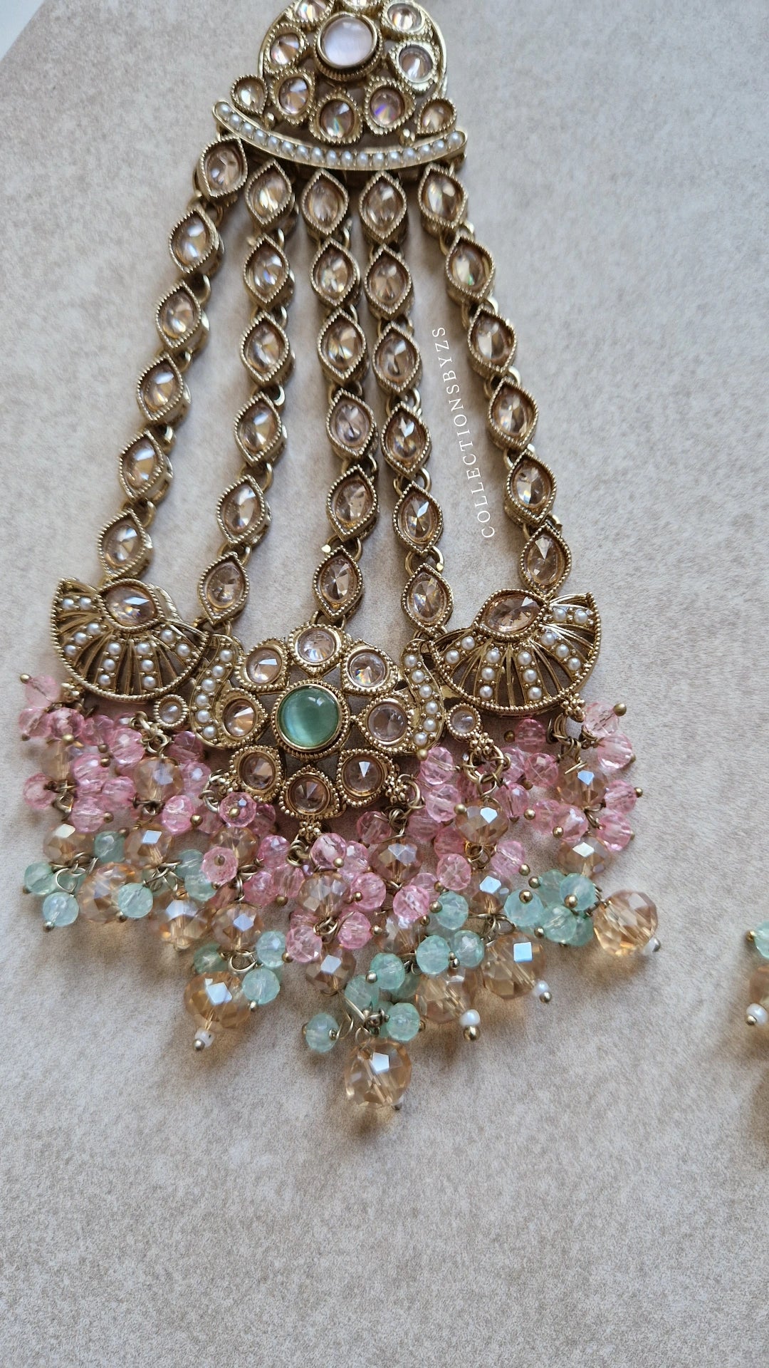 HALIMA - Beautiful Indian 4 piece Necklace Set - Pink & Mint