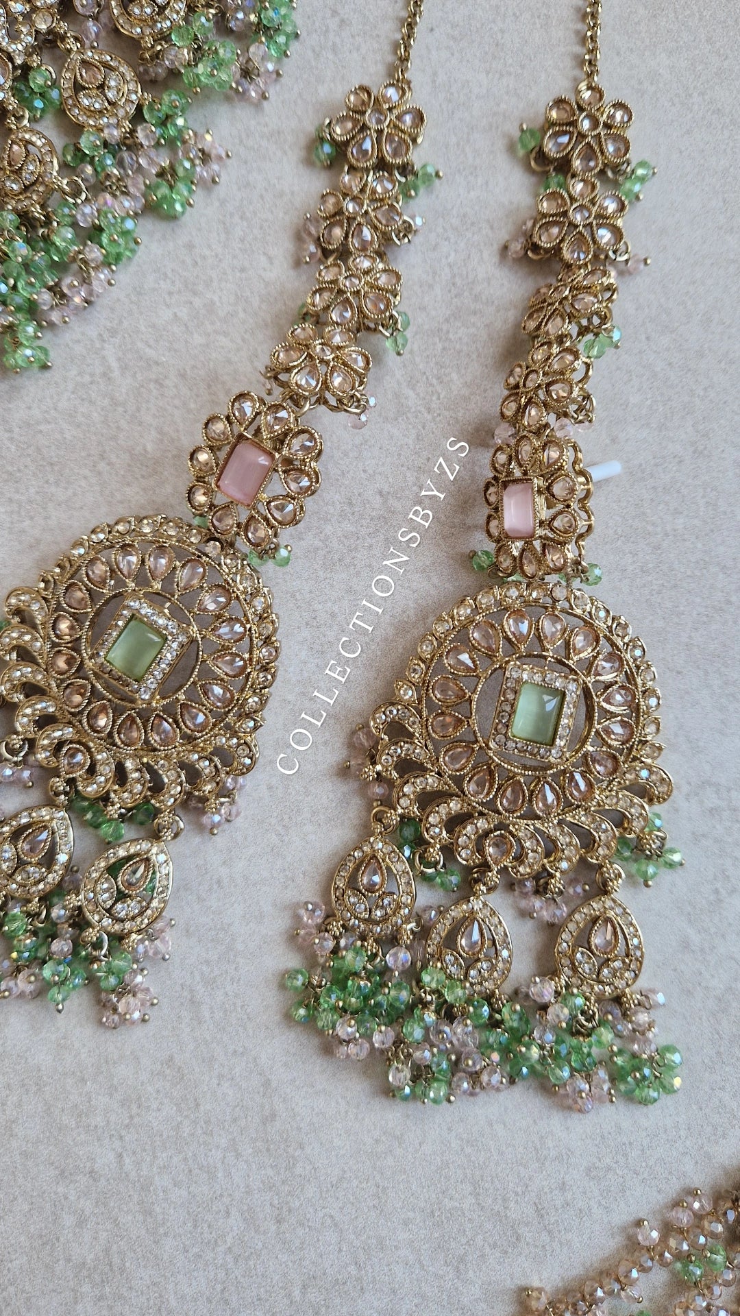 YASMIN - Beautiful Indian Bridal Jewellery Set - GREEN AND BABY PINK