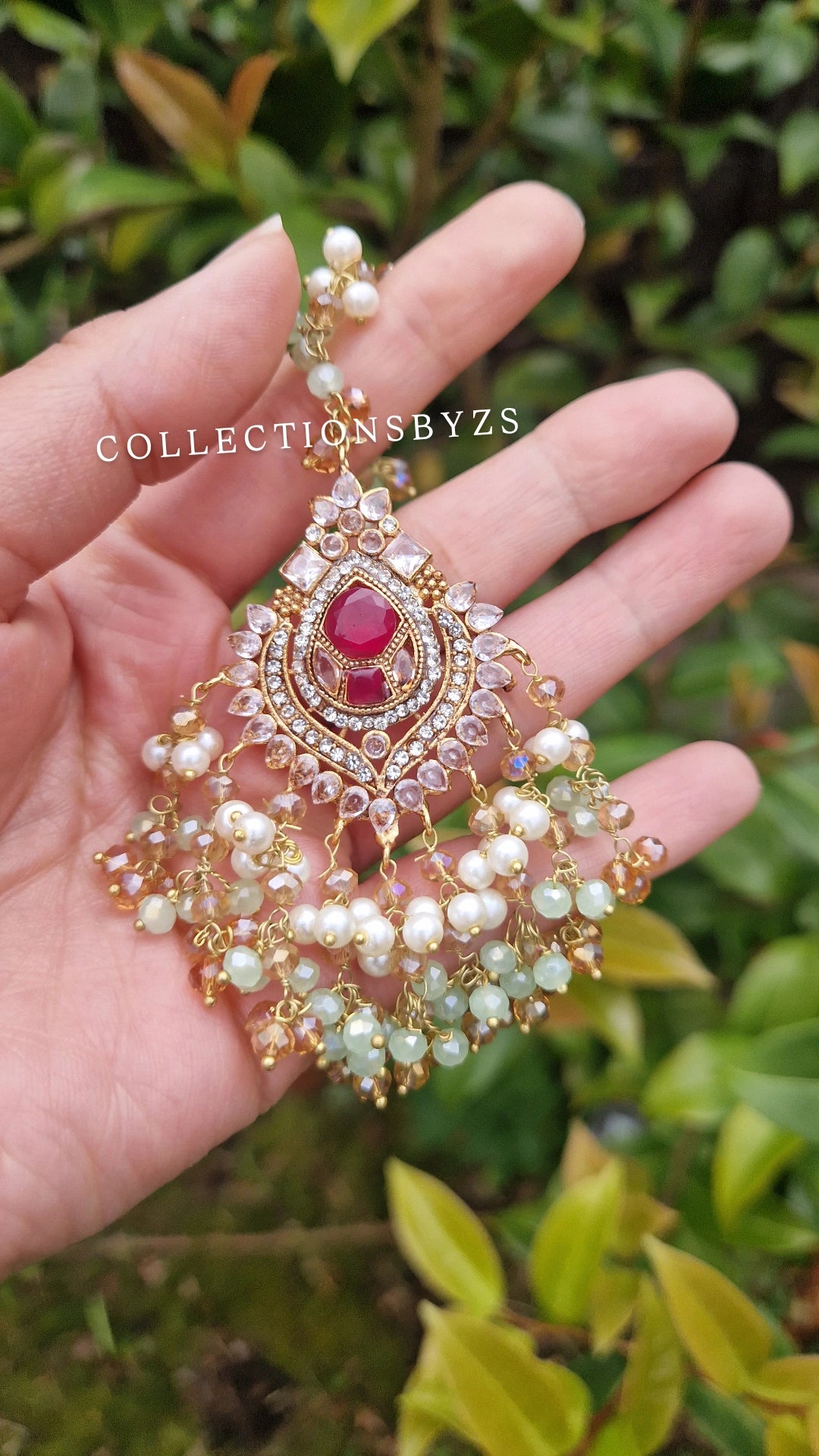 INARA -Pakistani Earrings & Tikka - GREEN & GOLD PEARL (NOT Mint)