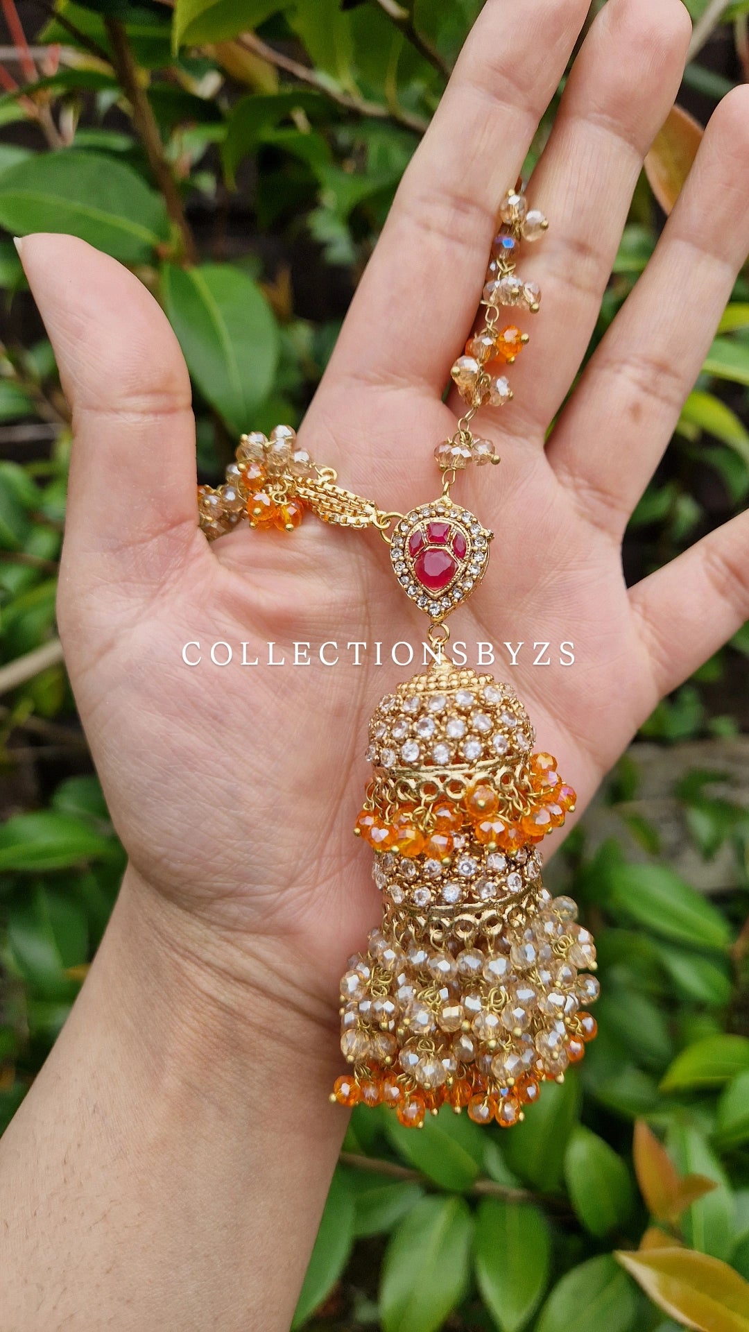INARA -Pakistani Earrings & Tikka - ORANGE, PINK & PEARL
