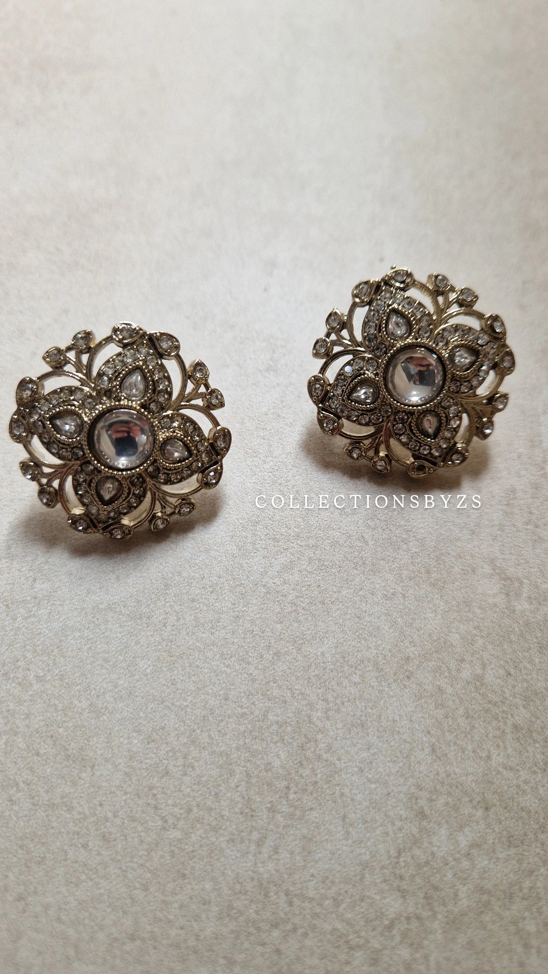 SAIMA - Indian Silver Kundan Inspired Studs- CLEAR