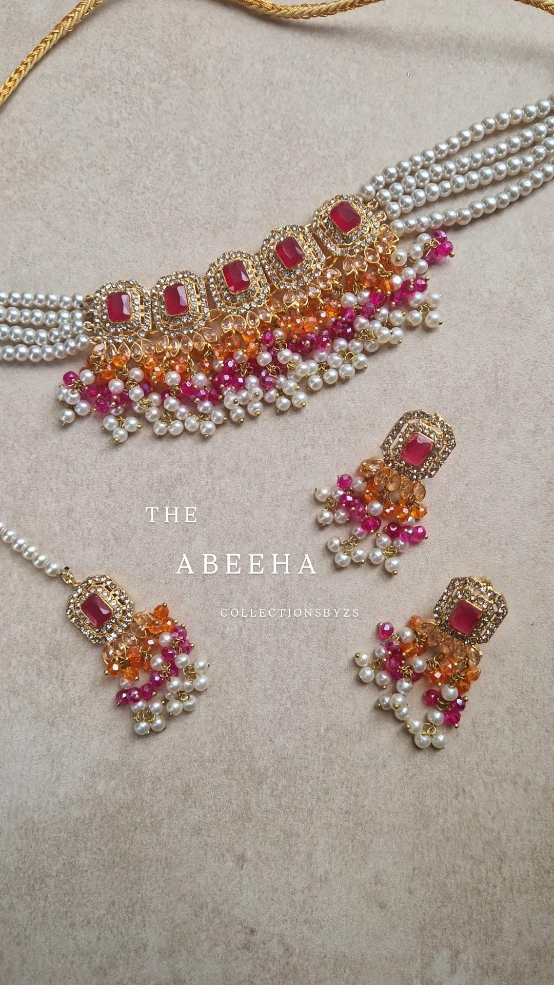ABEEHA- Mini choker Set- Orange & Pink