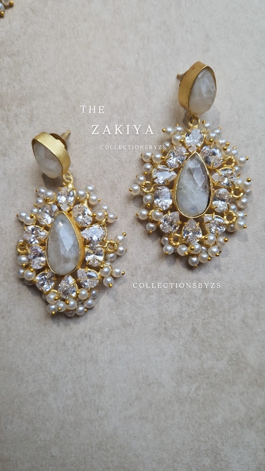 ZAIKYA - Earrings Fresh water Pearls with Semi Precious Stones - MOONSTONE
