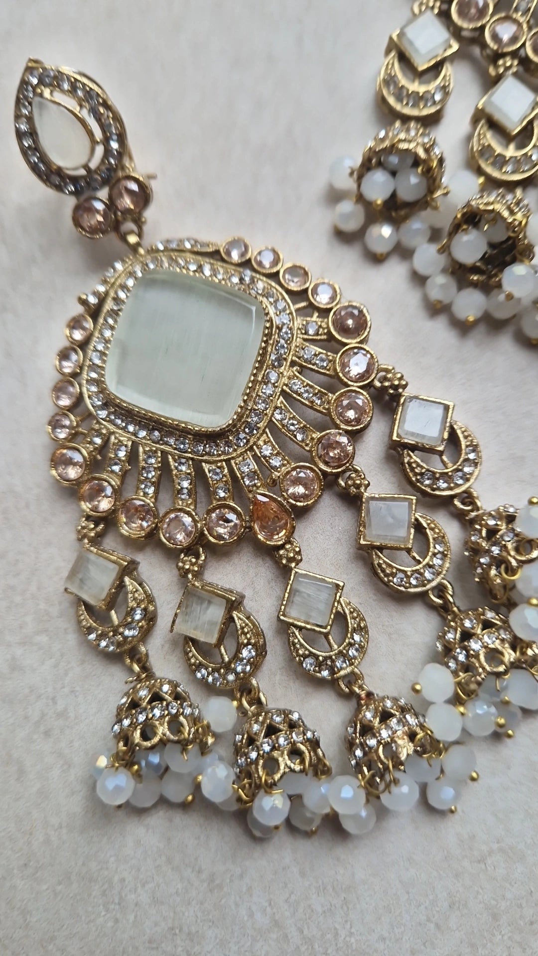 FAJR - Pakistani Earrings & Tikka Set- OFF WHITE/GREY