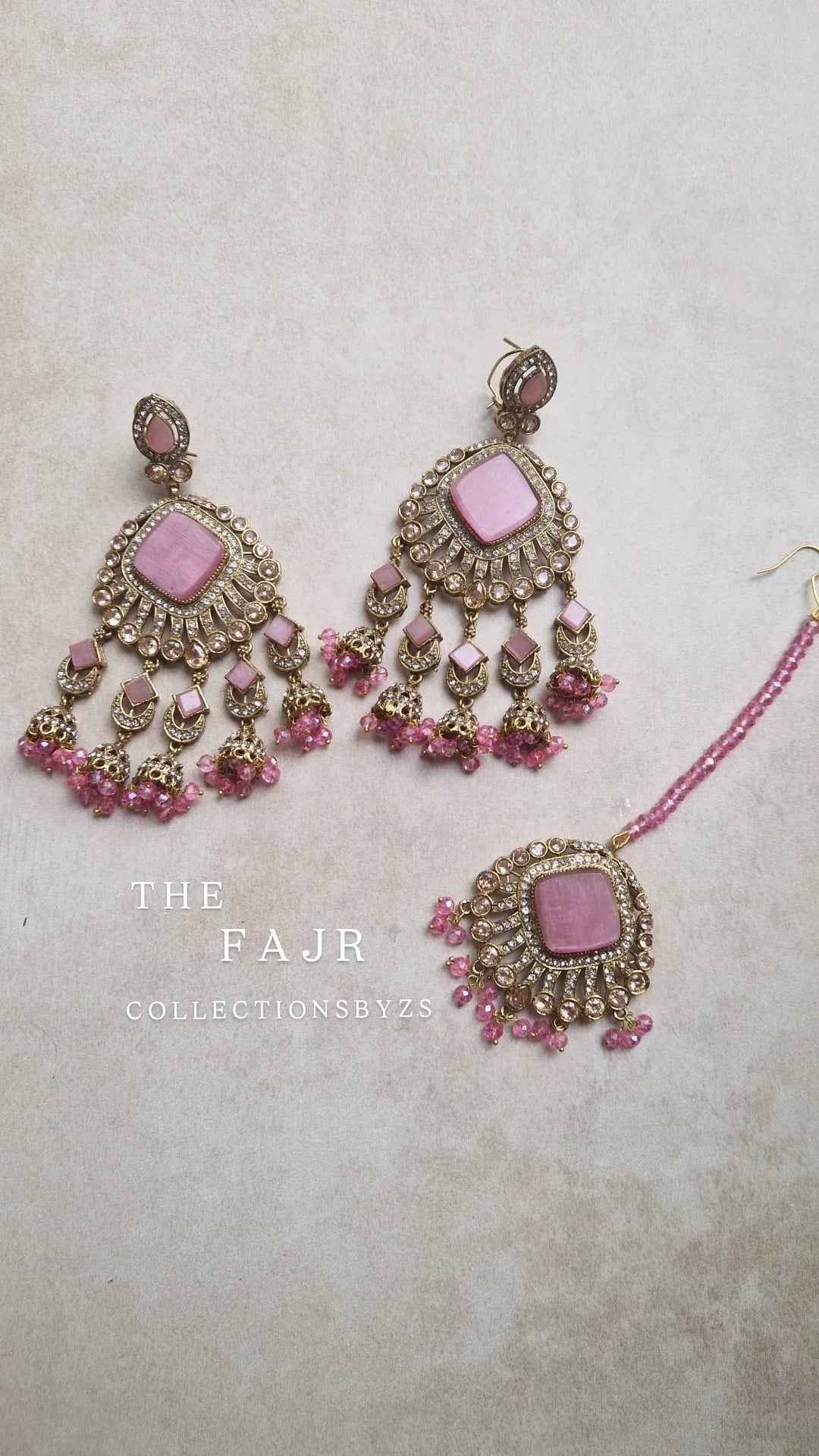 FAJR - Pakistani Earrings & Tikka Set- PINK