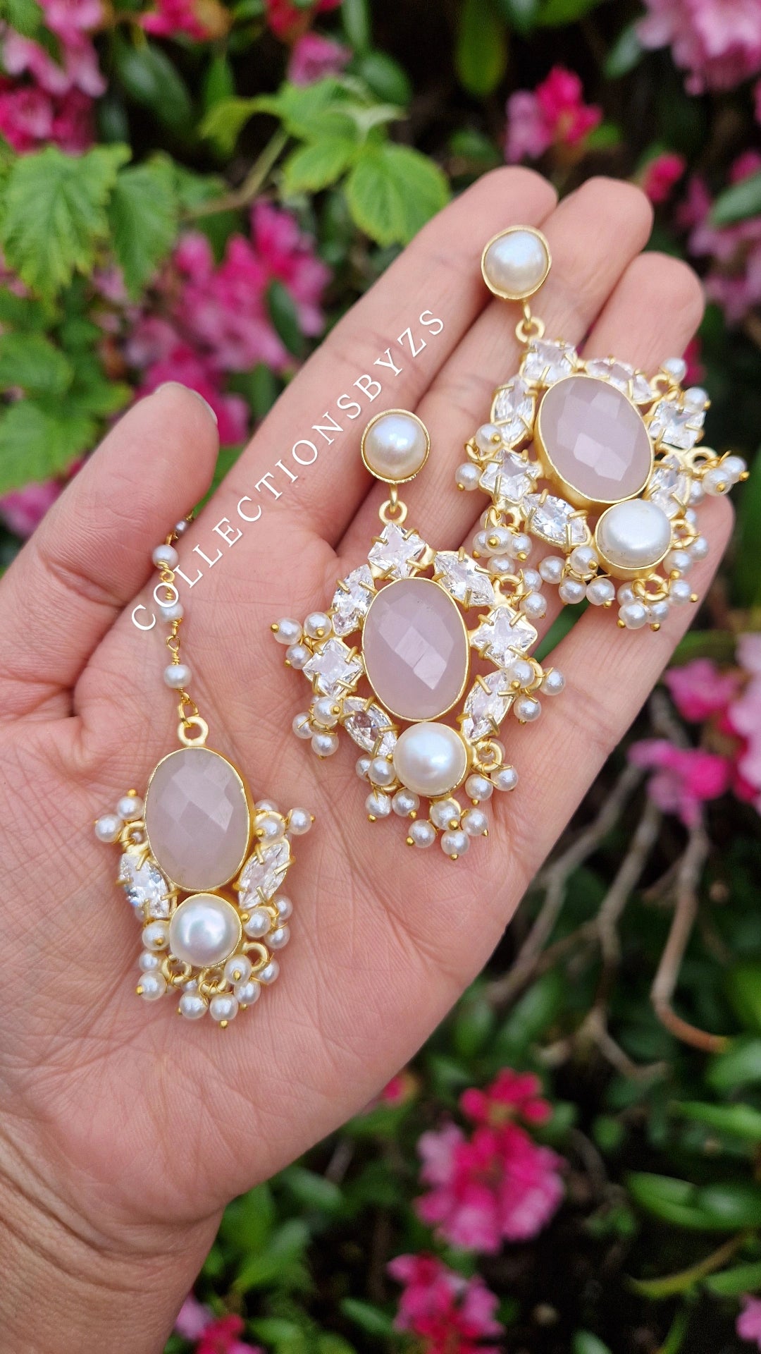 HOORAIN- Premium Fresh Water Pearl and Semi Precious Mala Set - ROSE QUARTZ & OPALITE.