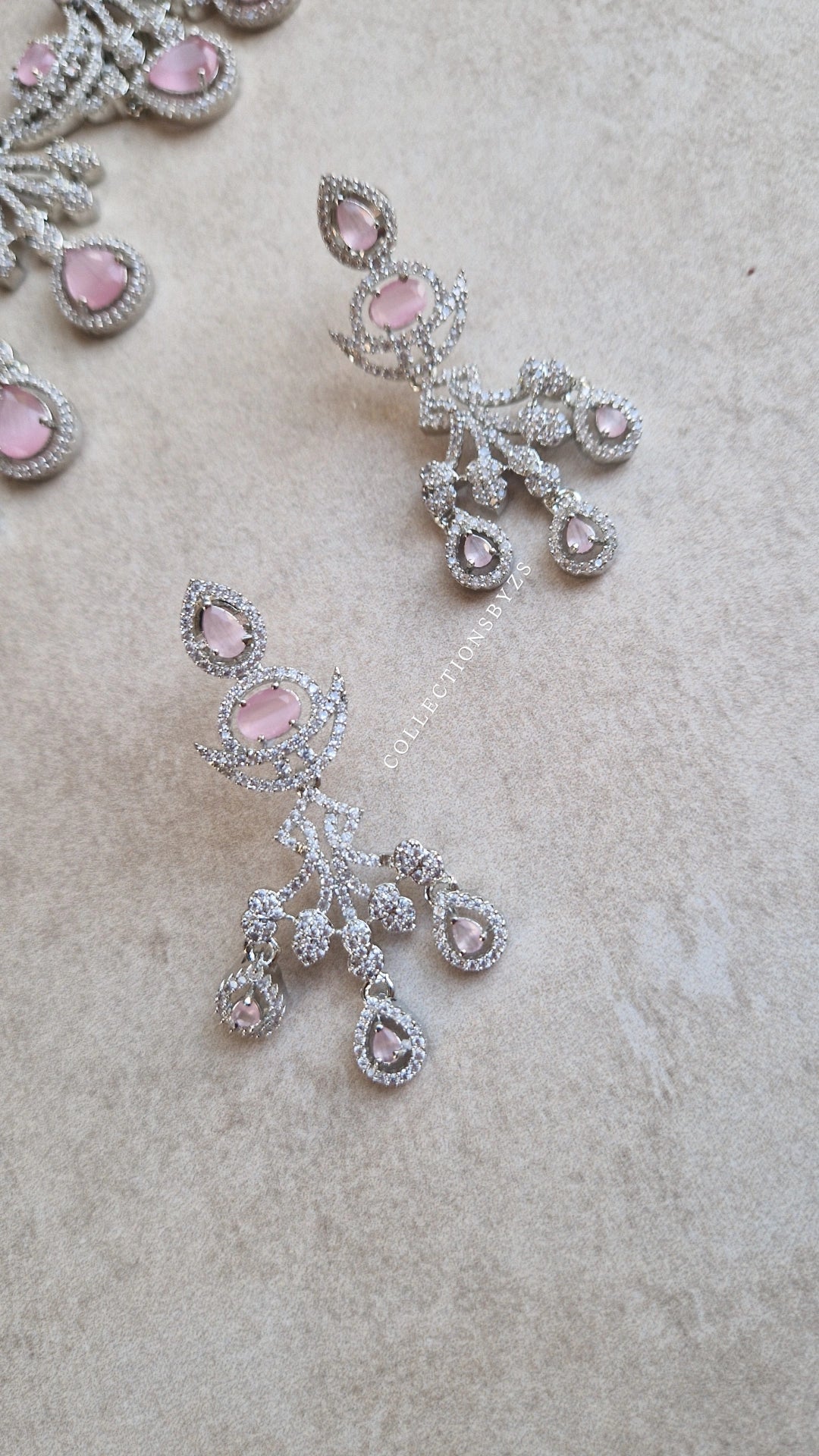 DIYA- Beautiful American Diamond Medium/Large Set - Silver & Baby Pink.