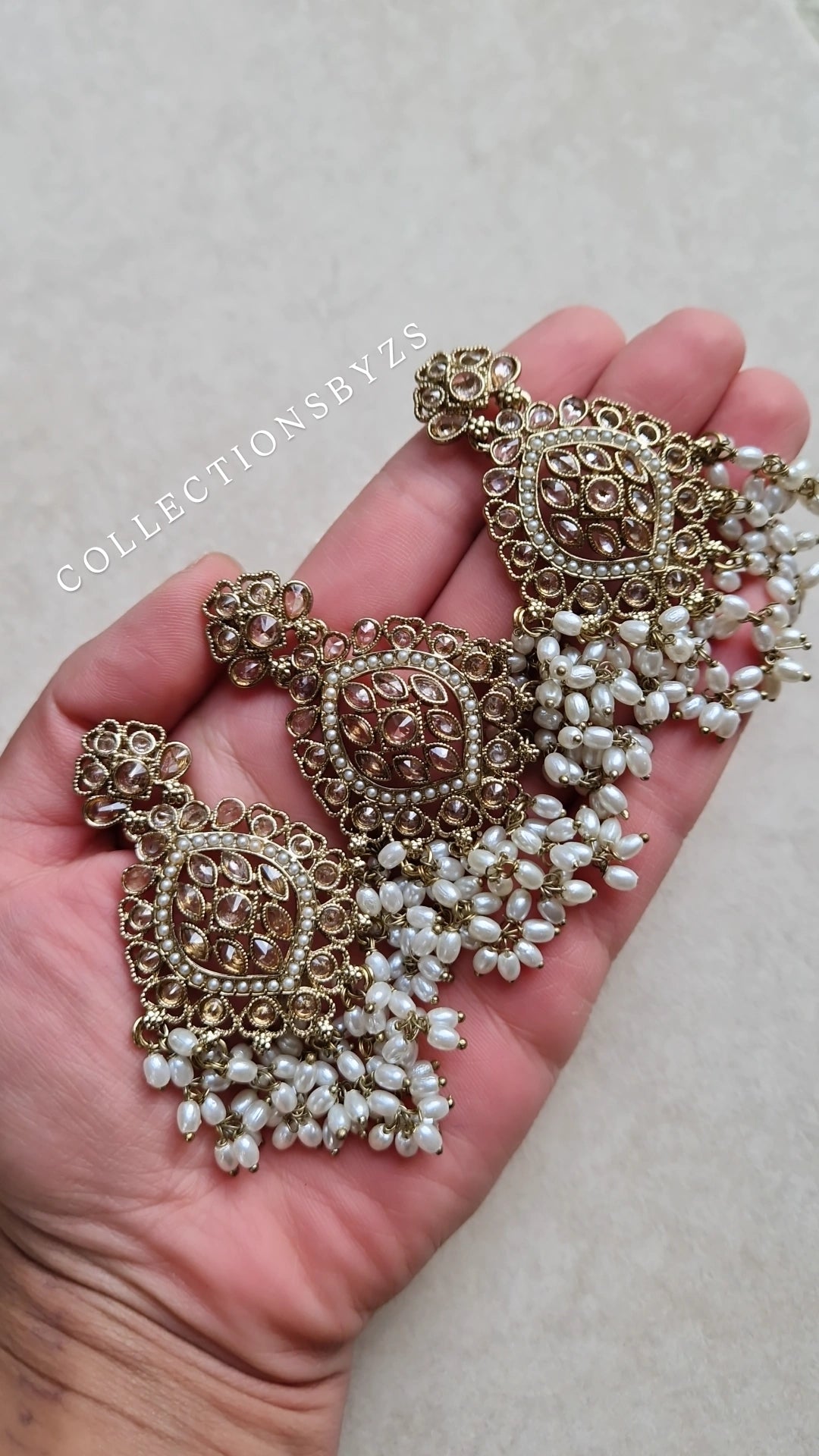 BUSHRA - Earrings & Tikka Set Reverse AD & Pearl