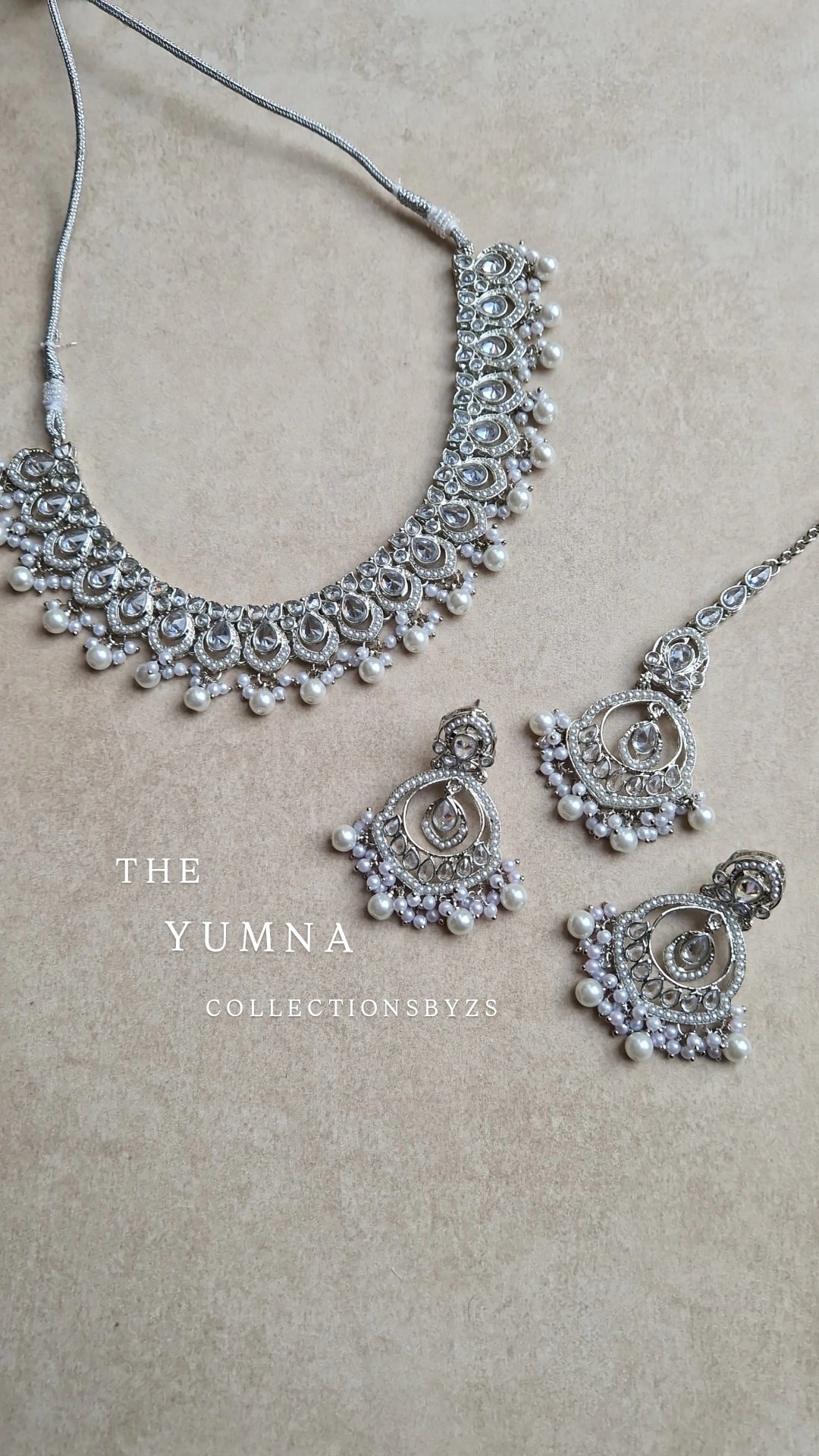 YUMMA - Silver & White Reverse AD Jewellery Set