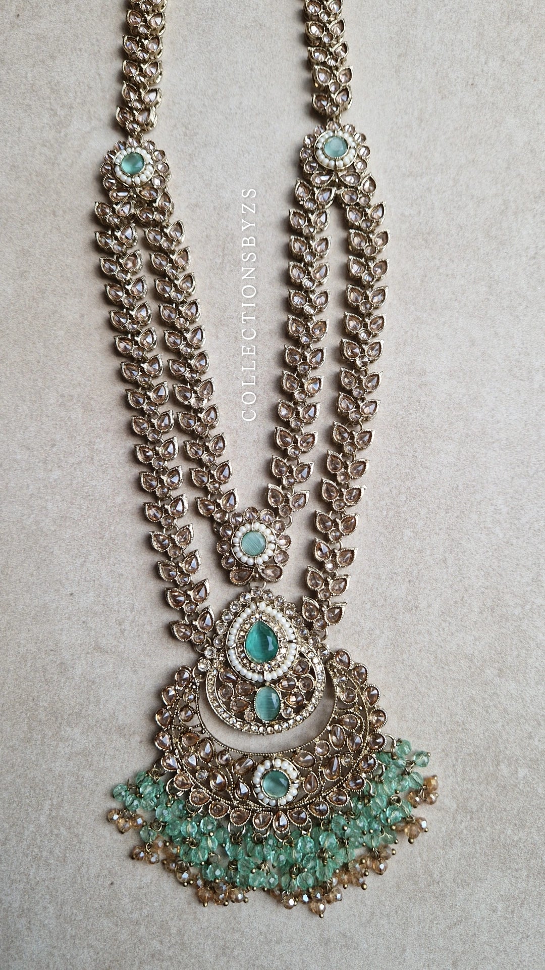 MARWA- Beautiful Indian 3 piece Mala Set- Light Green & Mint