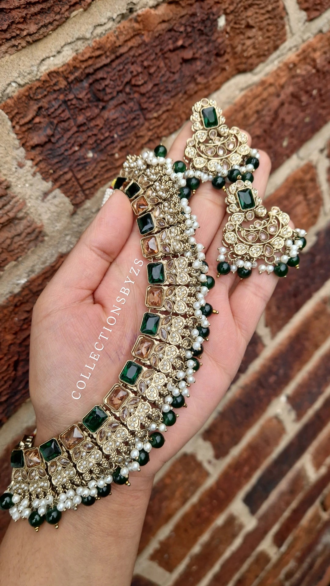 HIBA - Reverse AD Indian Green & Pearl Set