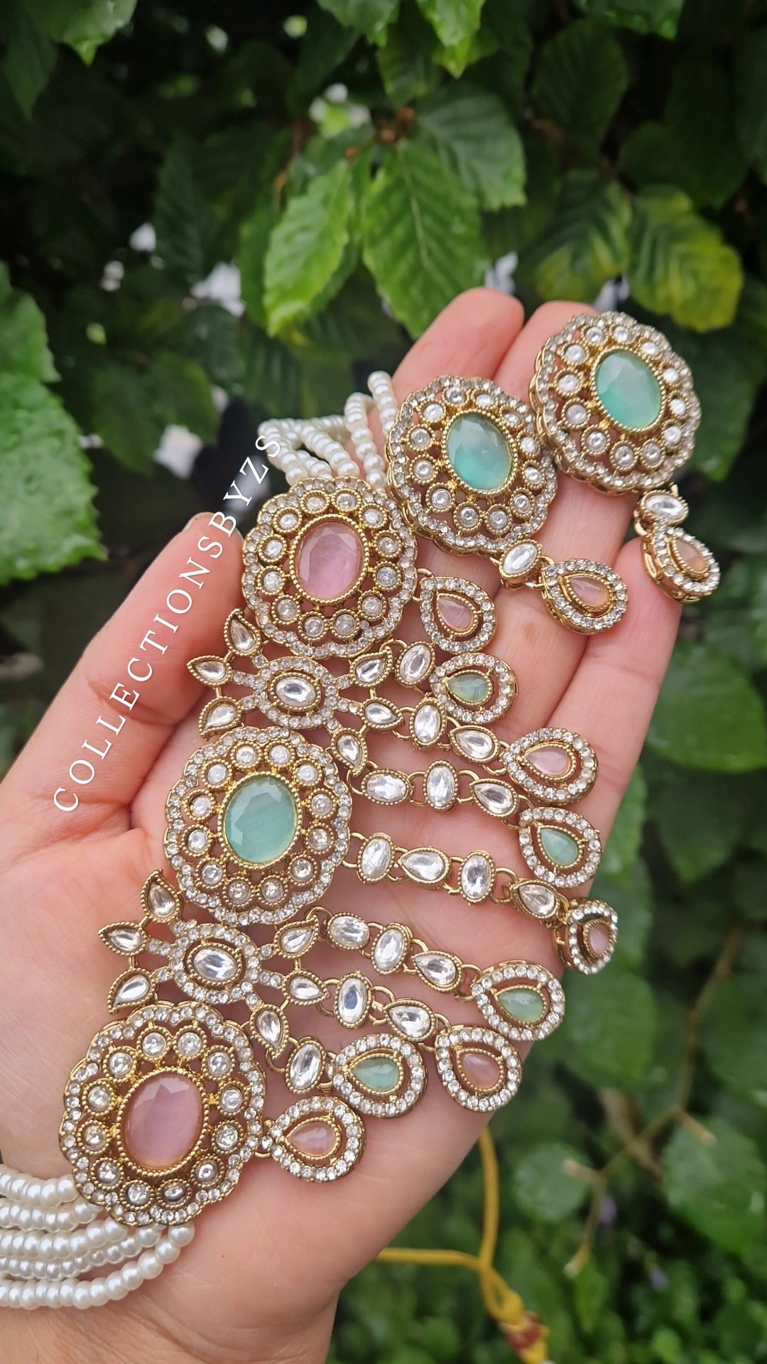ADA - Beautiful Choker Set Kundan Inspired - PINK & MINT