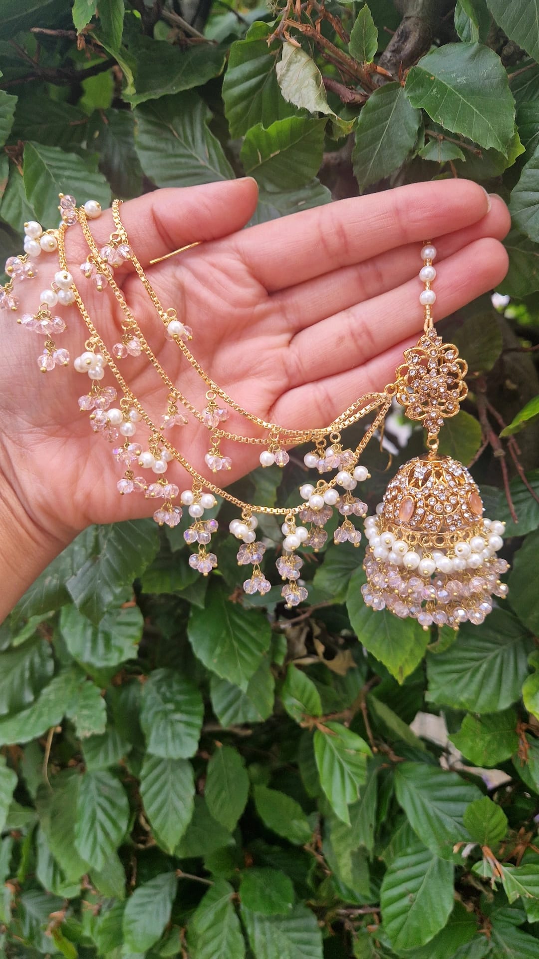 RAMA- Beautiful Pakistani Pink & Pearl Jhumka & Earring Set