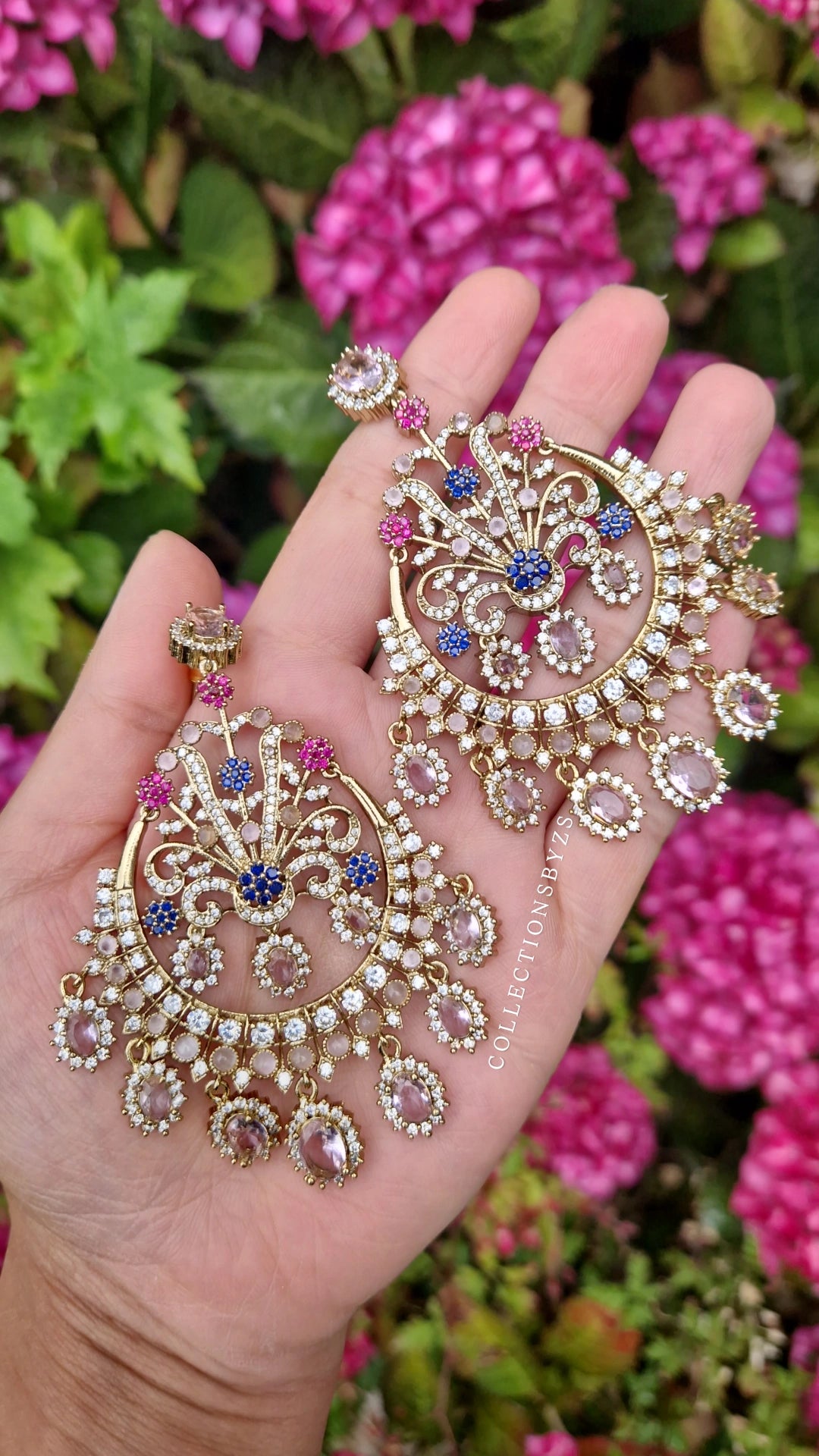 MINSA - * PREMIUM* American Diamond Oversized Multicoloured Earrings -PINK & BLUE * Introductory offer*