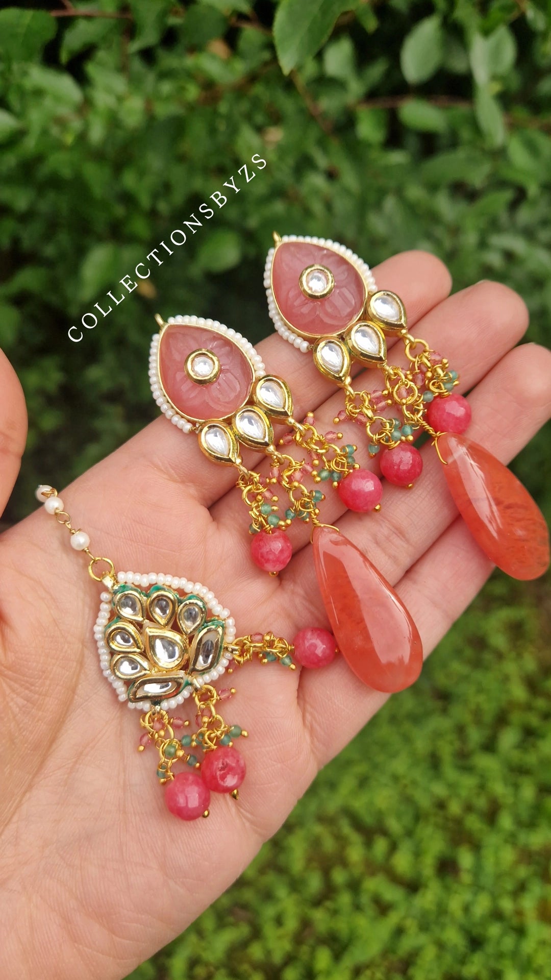SANPREET - Premium Meenakari Choker Set - CORAL PINK.