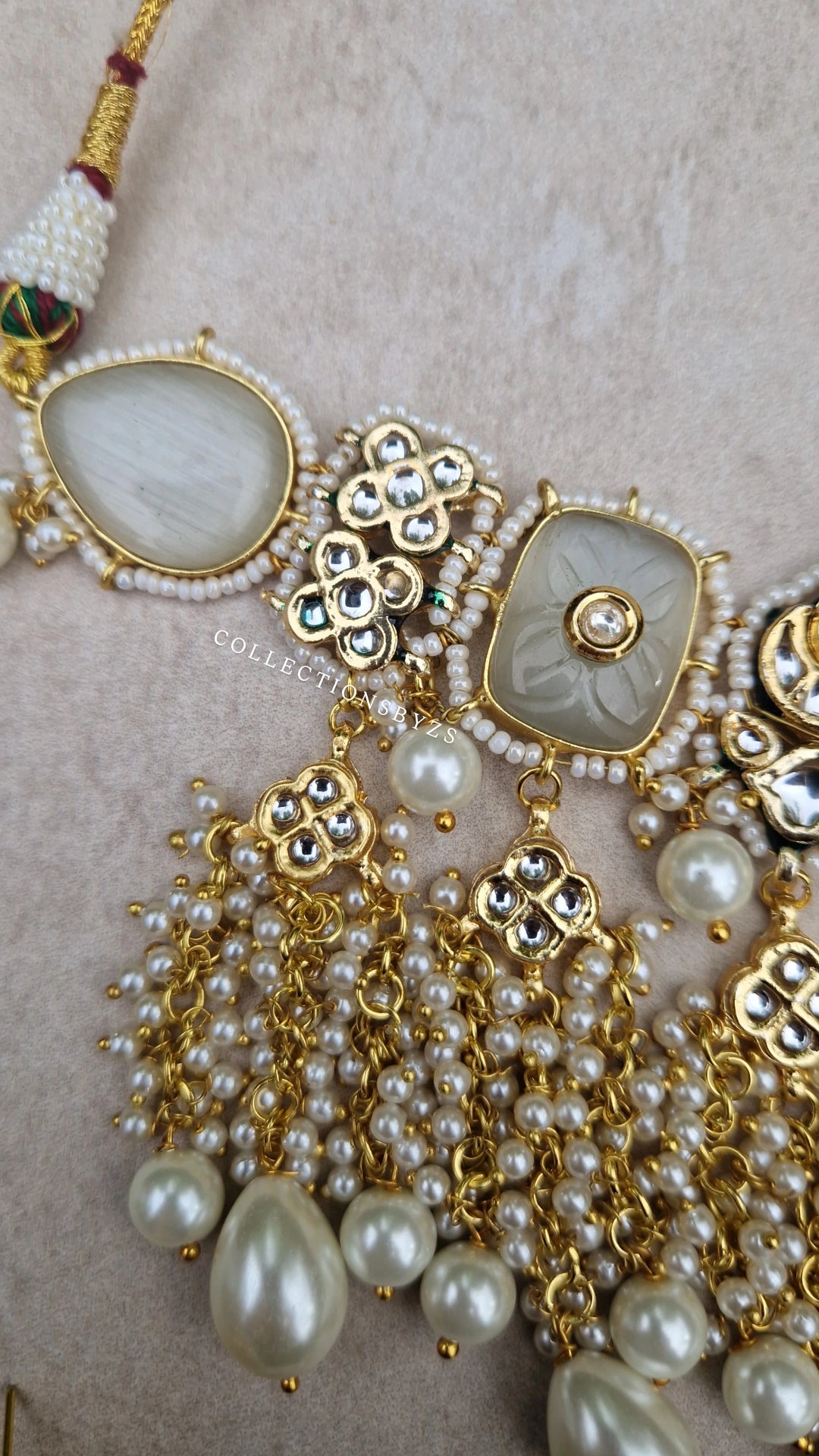 SRI - Premium Meenakari Pearl Choker Set - Pearls - Butter Yellow & Off White.