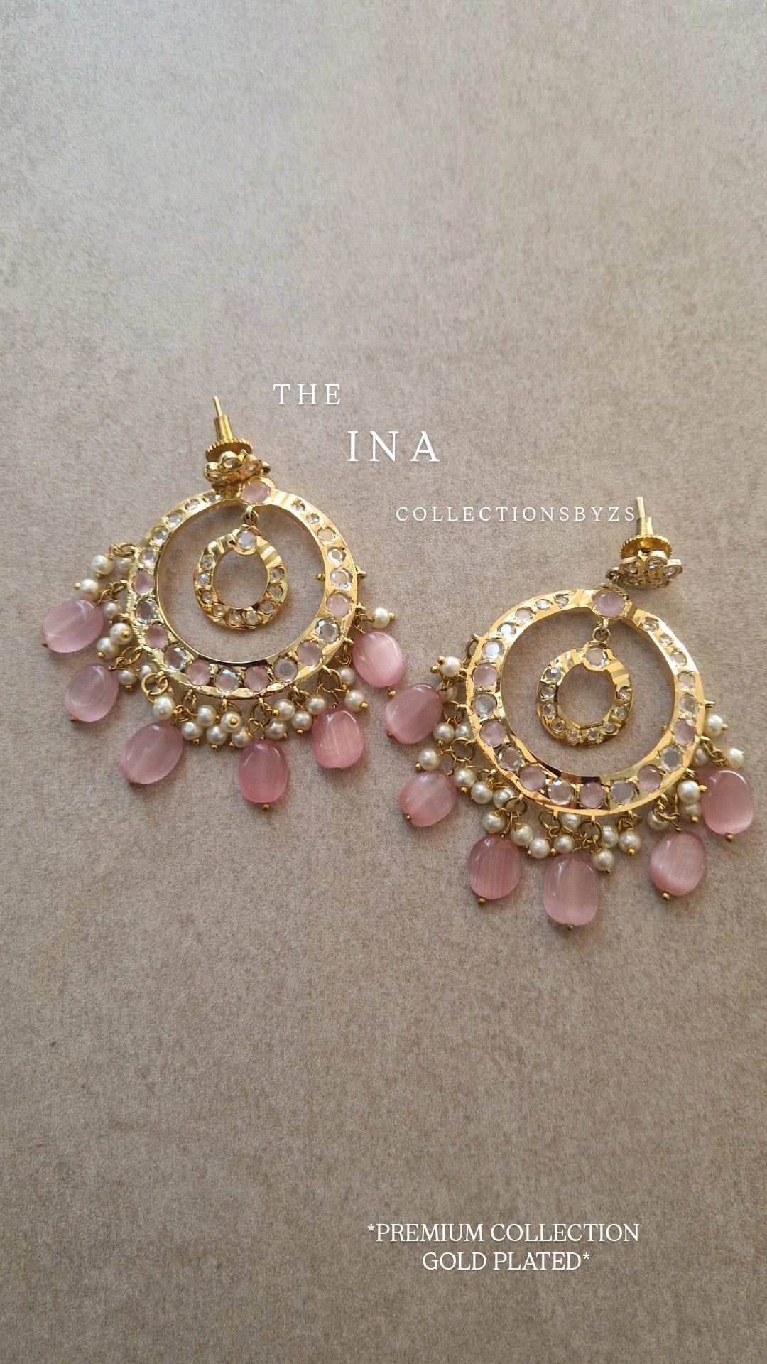 INA *PREMIUM* Gold plated elegant Earrings - Pink and Clear.