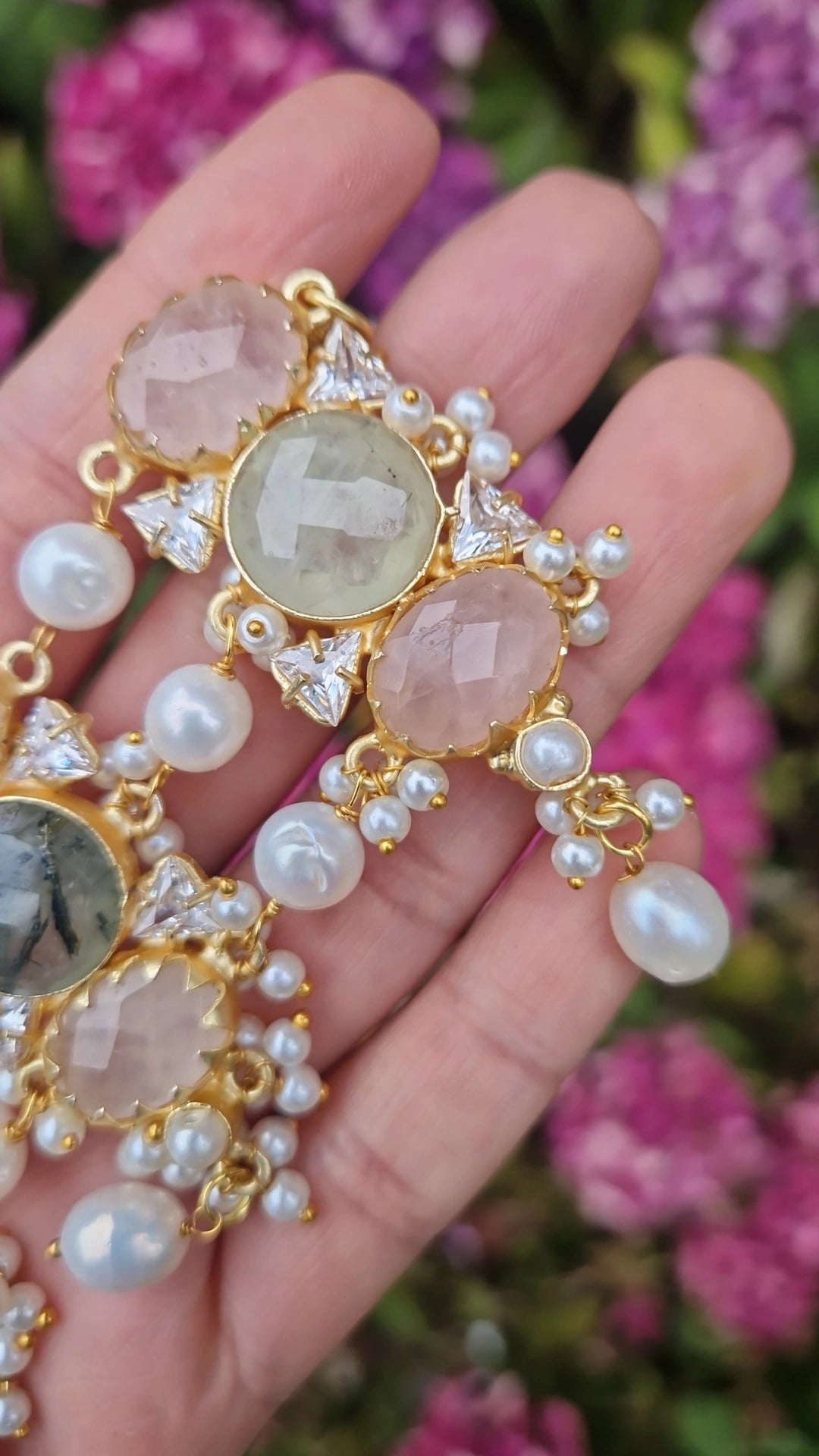 EMMI *Premium* Absolutely Beautiful Pearl, Rose Quartz and Prehnite Choker Set
