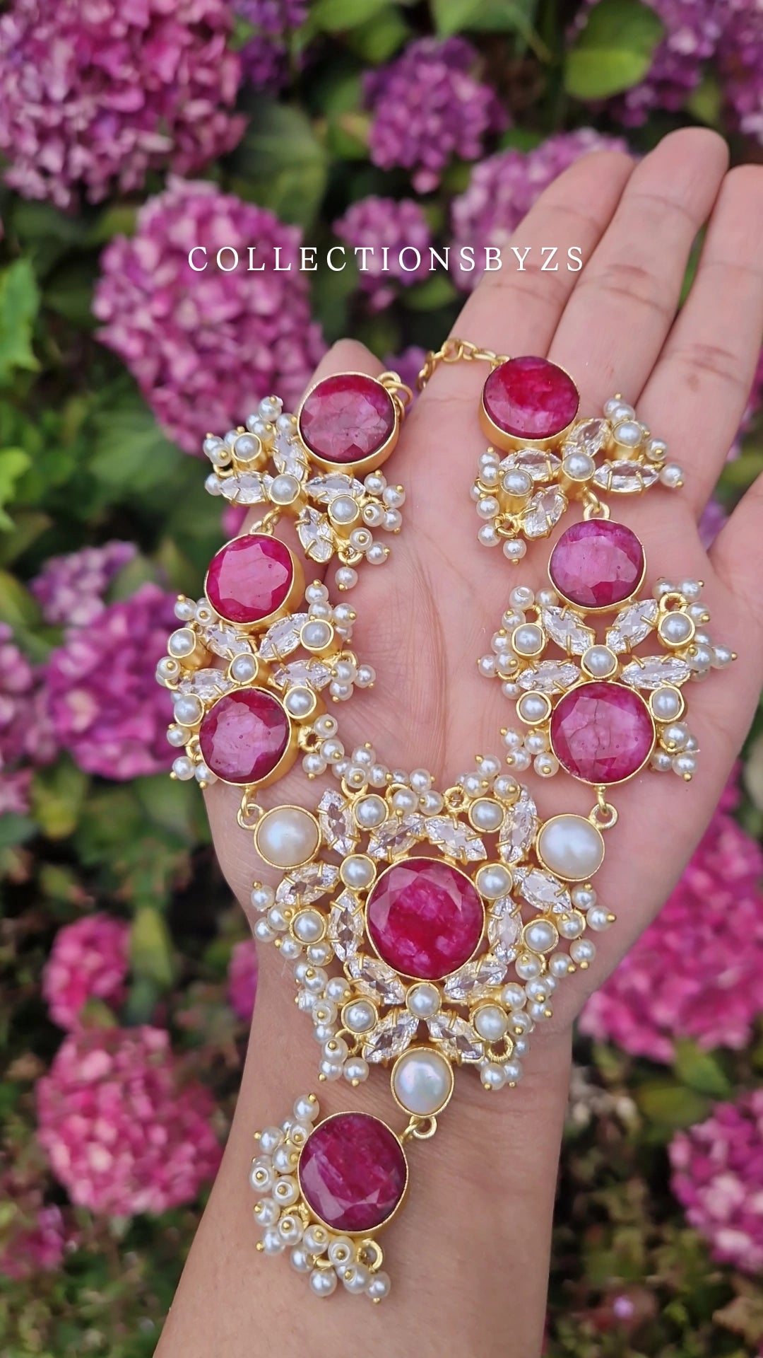 MONA - * Premium* Ruby Quartz & Authentic Pearls Jewellery Set