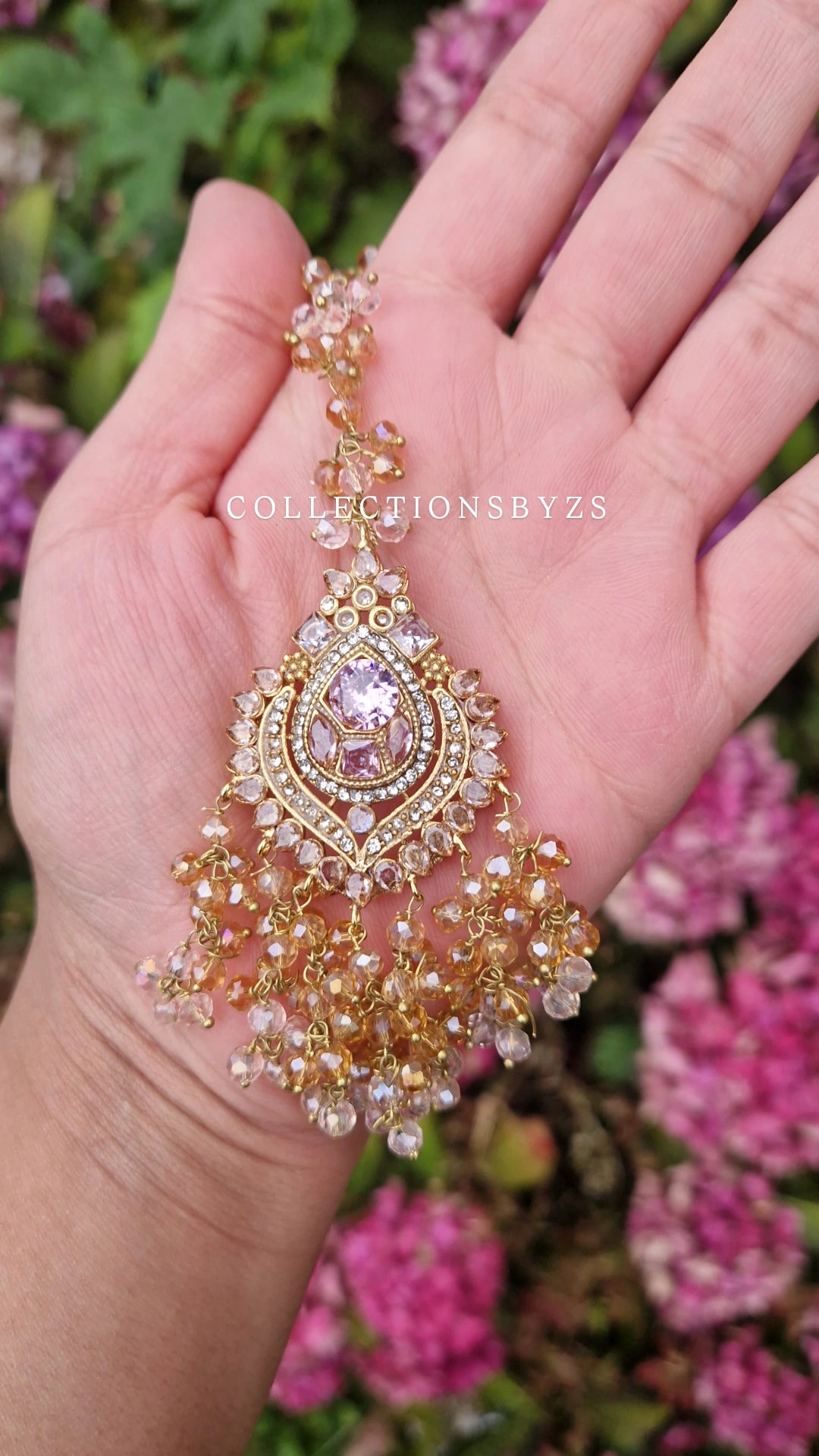 SIRYAH - Beautiful Pakistani Earrings & Tikka Set - Pink & Gold
