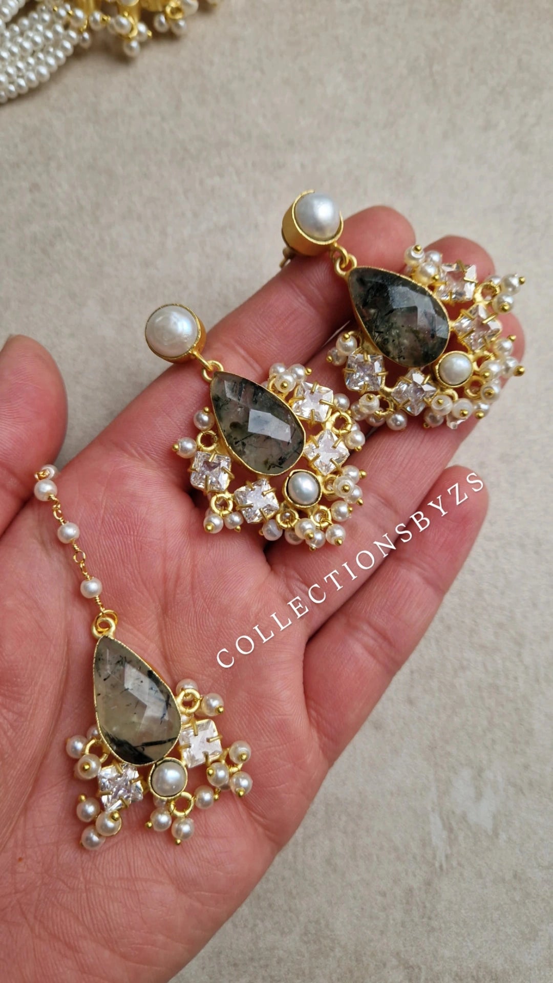 Prehnite Earring Tikka Set Small