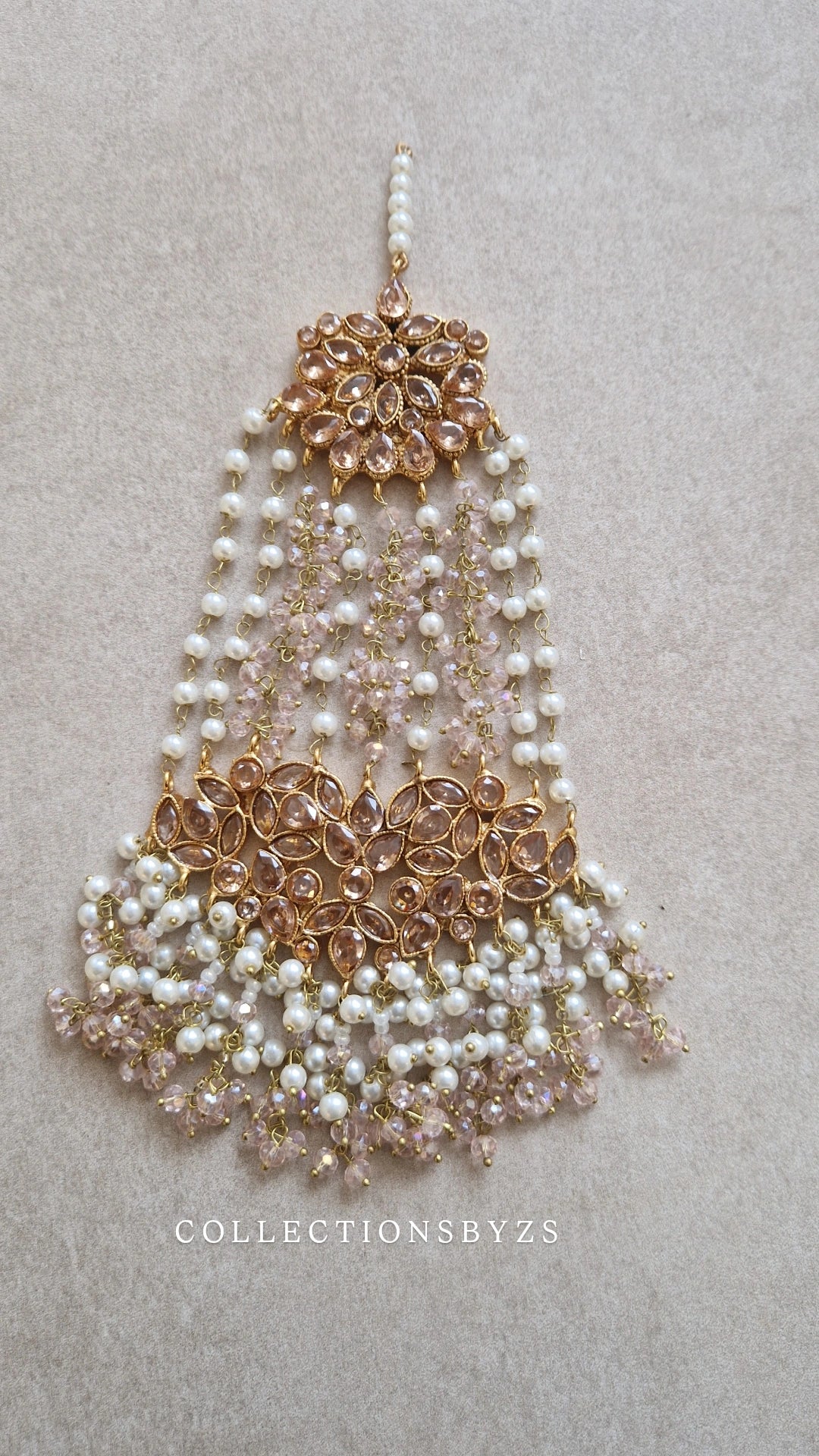 Beautiful Elegant Jhumar- Baby Pink Zircon with Faux Pearls