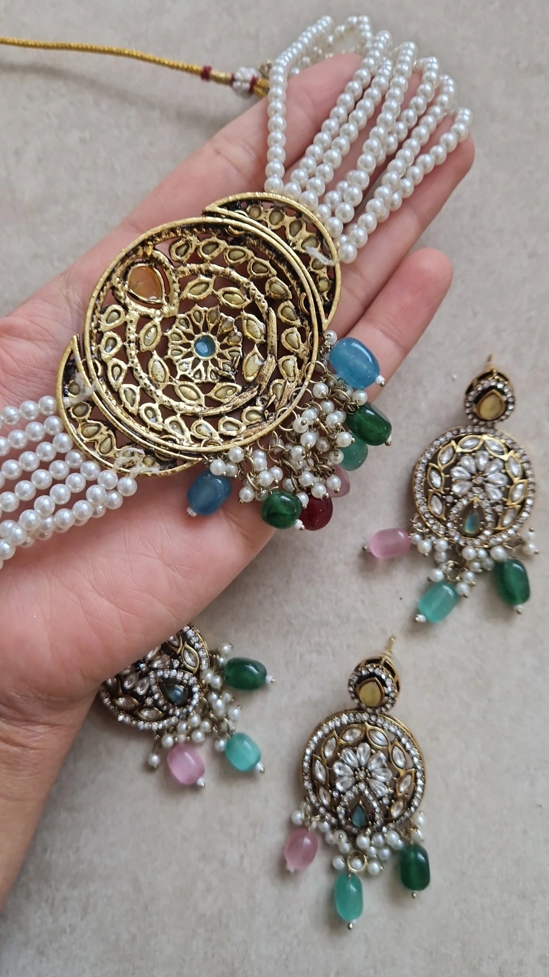 RUMI- *CLEARANCE* Indian Victorian Polish Choker Set- MULTI -