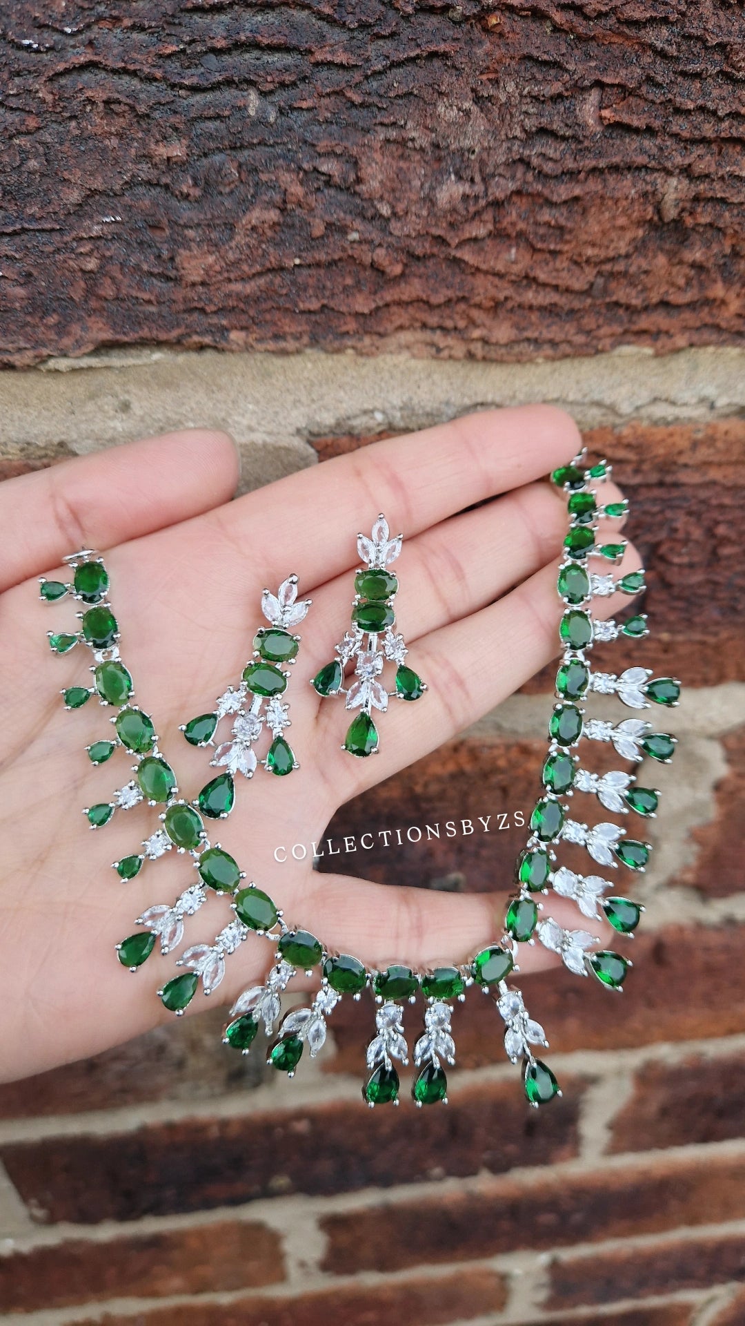 Green American Diamond Indian Set