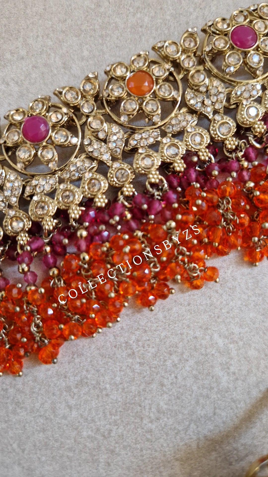 IRSA - Stunning Elegant Indian Choker Set - BRIGHT ORANGE + PURPLE/PINK