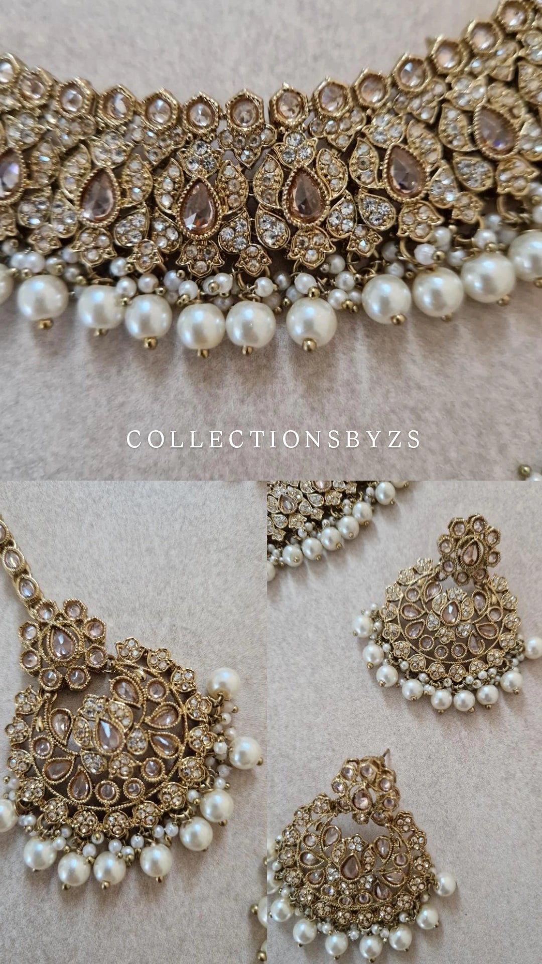 HAWWA - Elegant, Classy Indian Jewellery Set. Earrings, Tikka & Necklace. - White Pearl