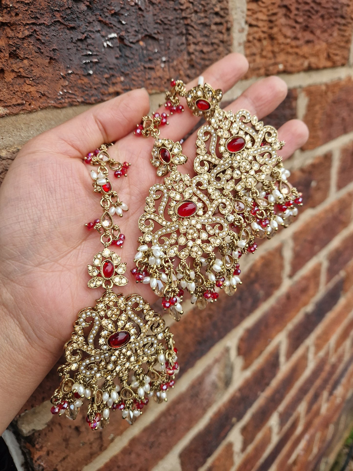 NEHA- Stunning Indian Choker Set - RED & GOLD