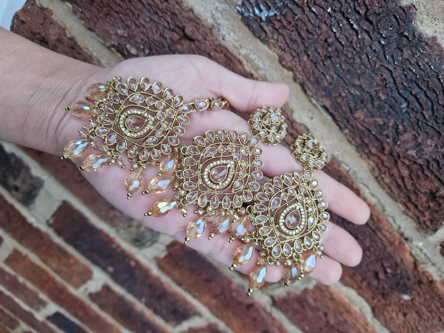 *CLEARANCE*BASMA - Stunning 5 Piece Indian Jewellery Set - Part Wear - GOLD -