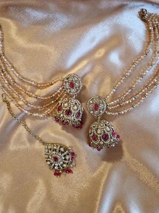 B A L Q I S  - Earring and Tikka Set - Value - SHOCKING PINK