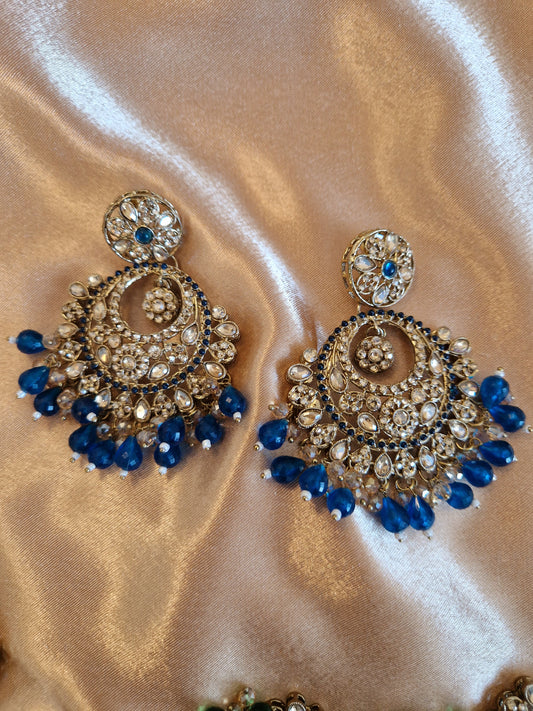 H U D A  Indian Desi Earrings Value - BLUE