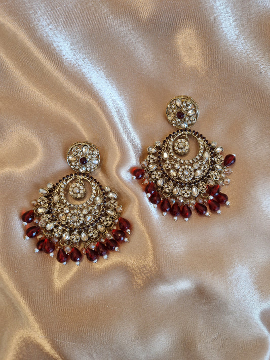 H U D A  Indian Desi Earrings Value - MAROON