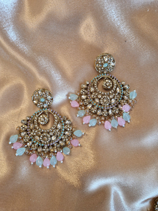 H U D A  Indian Desi Earrings Value - MINT AND PINK
